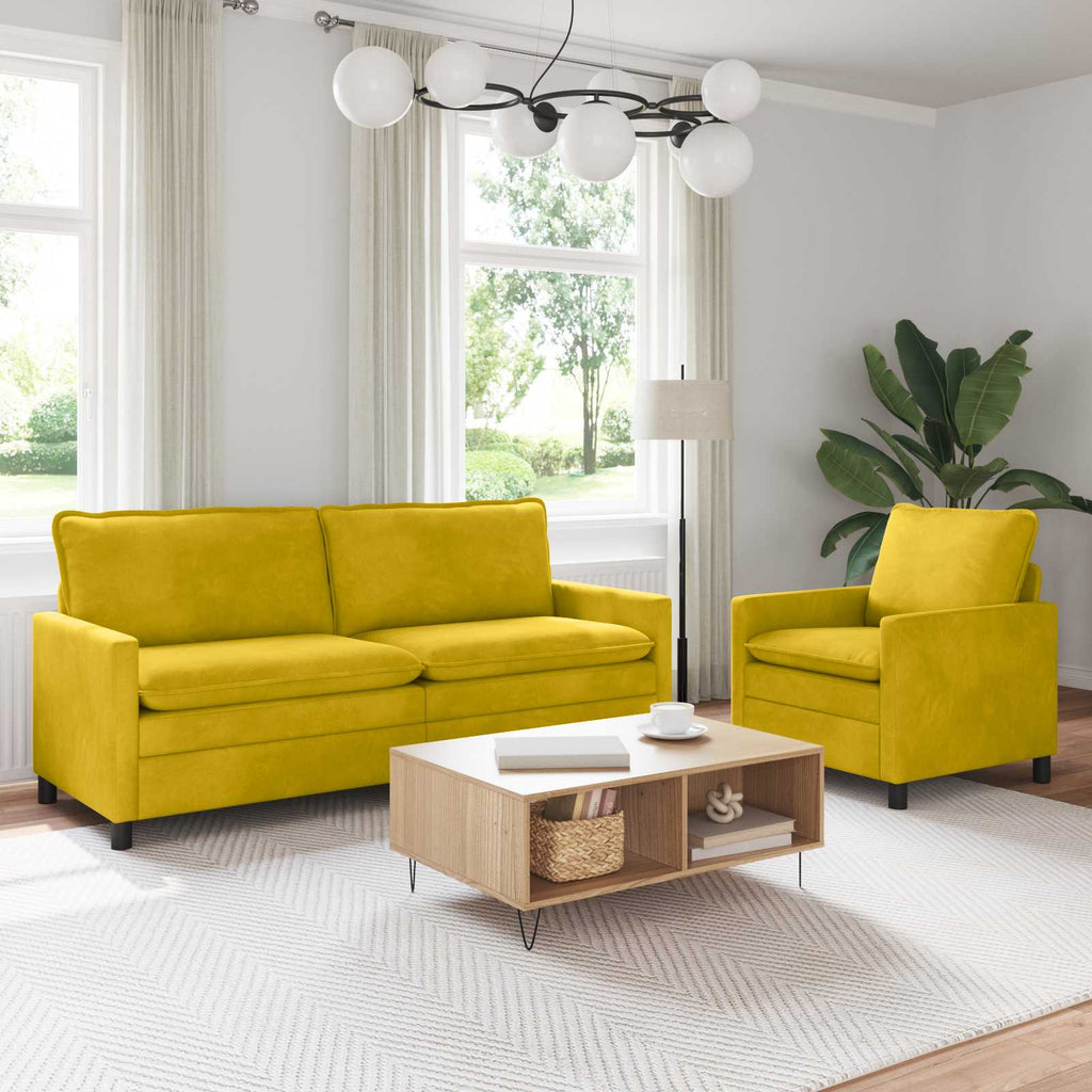 Sofa Set 2 pcs Gelb Samt