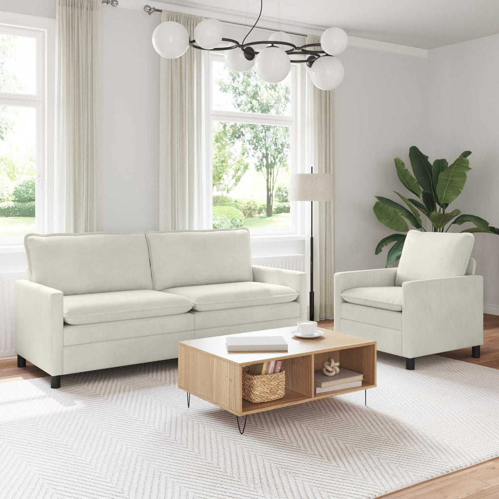 Sofa Set 2 pcs Creme Samt