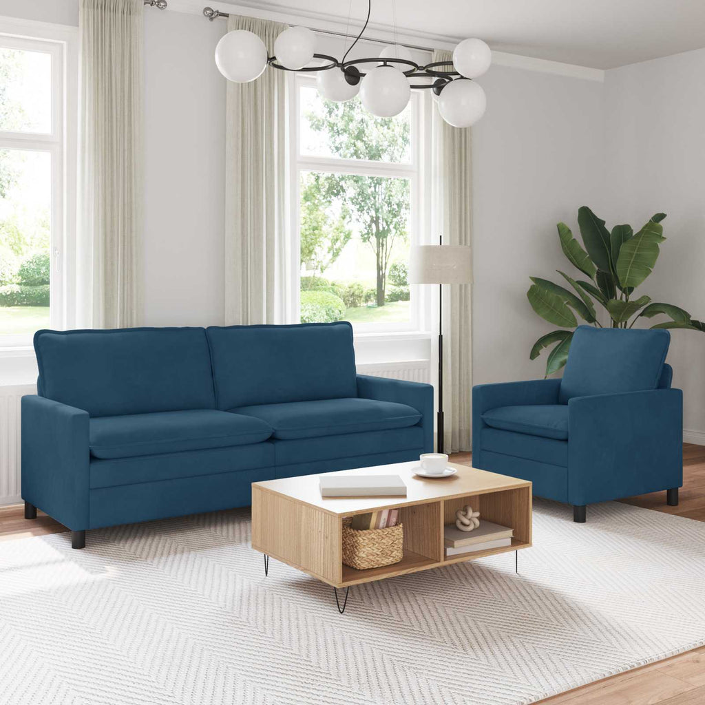 Sofa Set 2 pcs Blau Samt