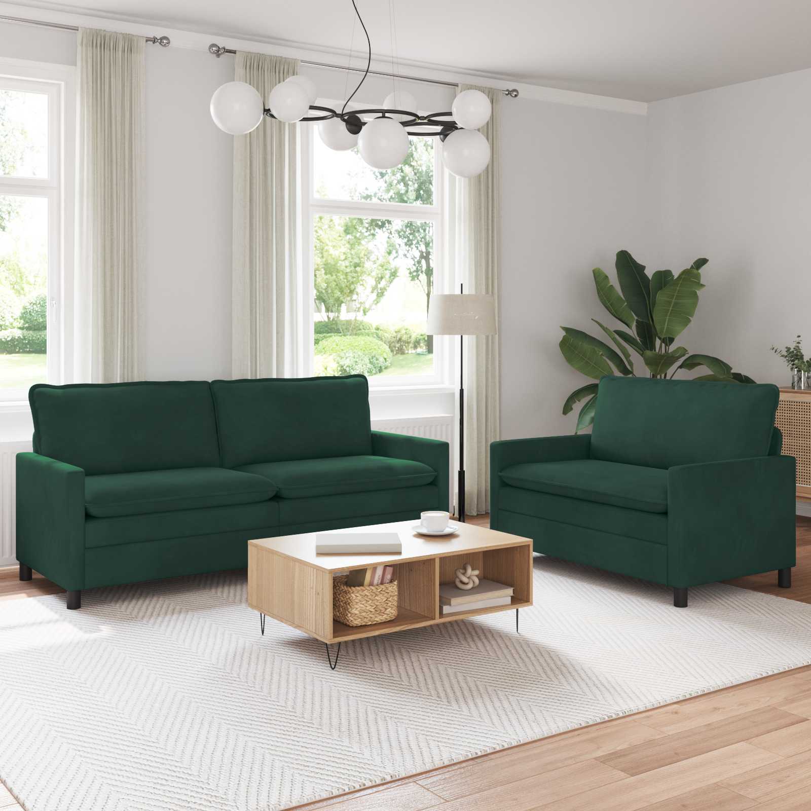Sofa Set 2 pcs Dunkelgrün Samt