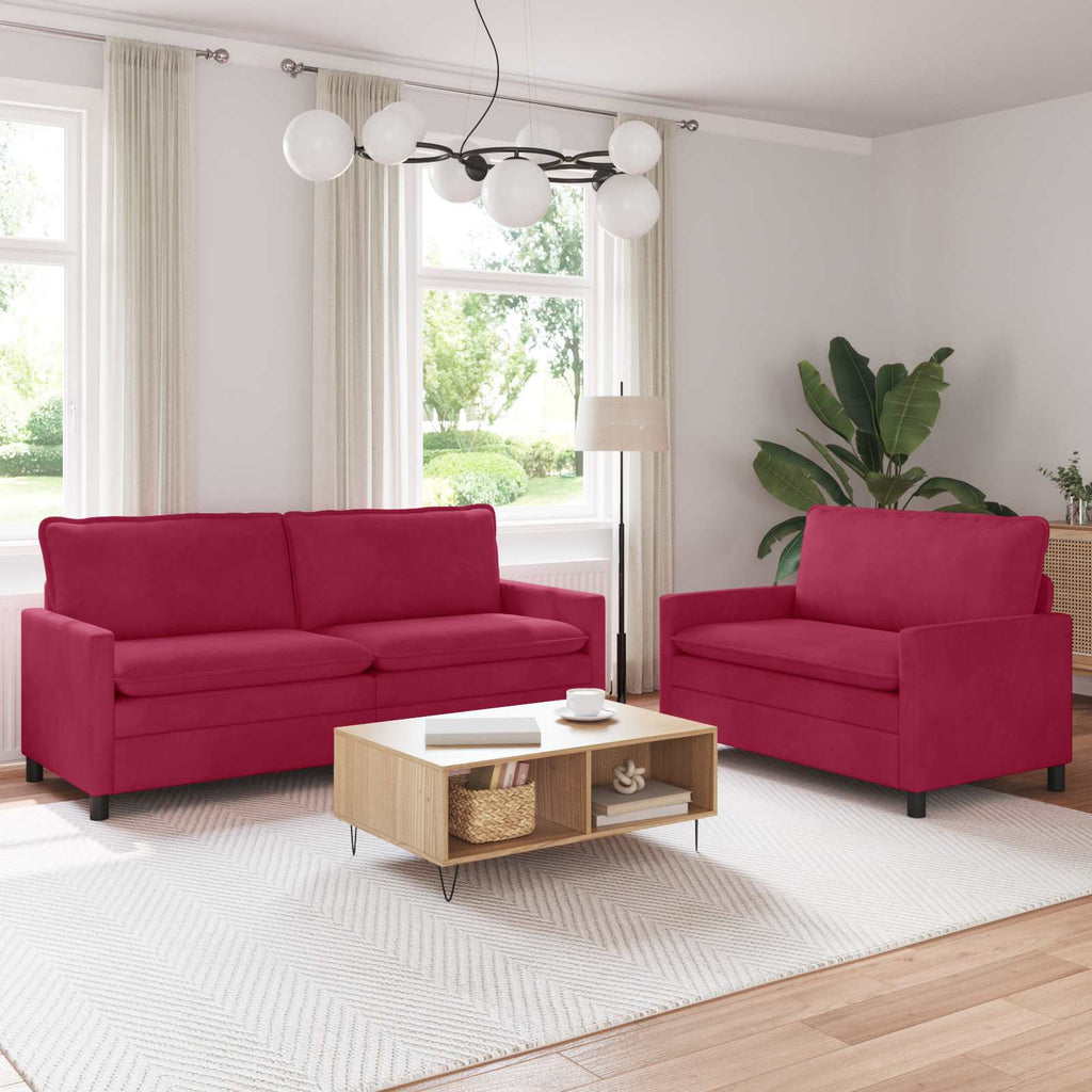 Sofa Set 2 pcs Weinrot Samt