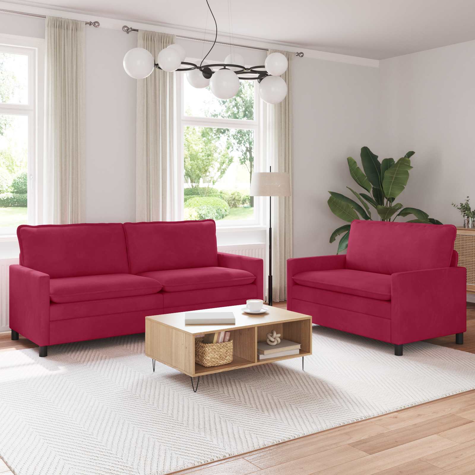 Sofa Set 2 pcs Weinrot Samt