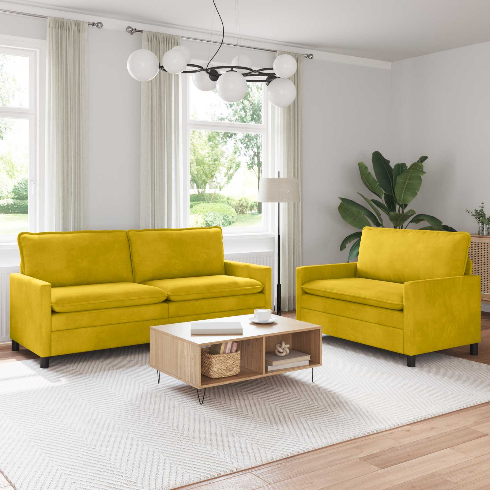 Sofa Set 2 pcs Gelb Samt