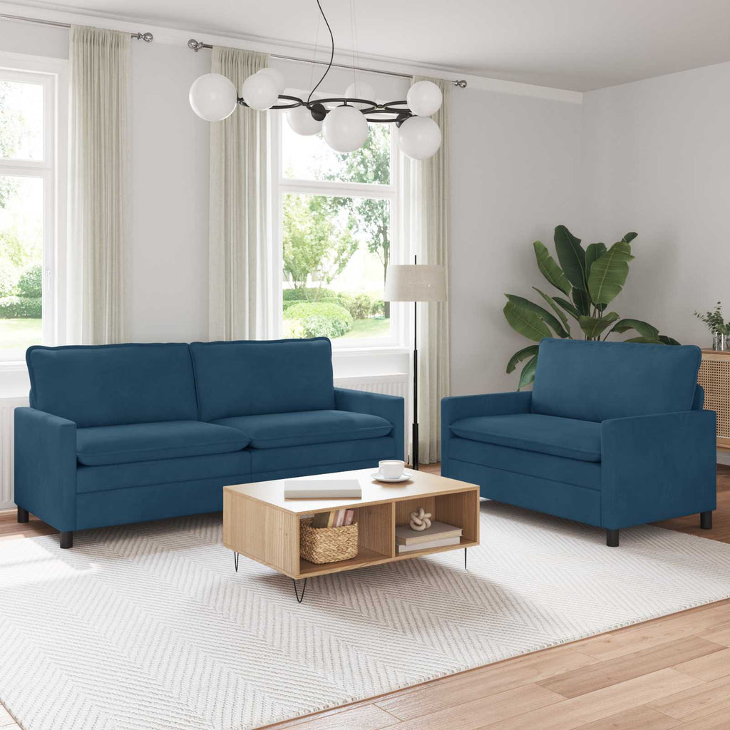 Sofa Set 2 pcs Blau Samt