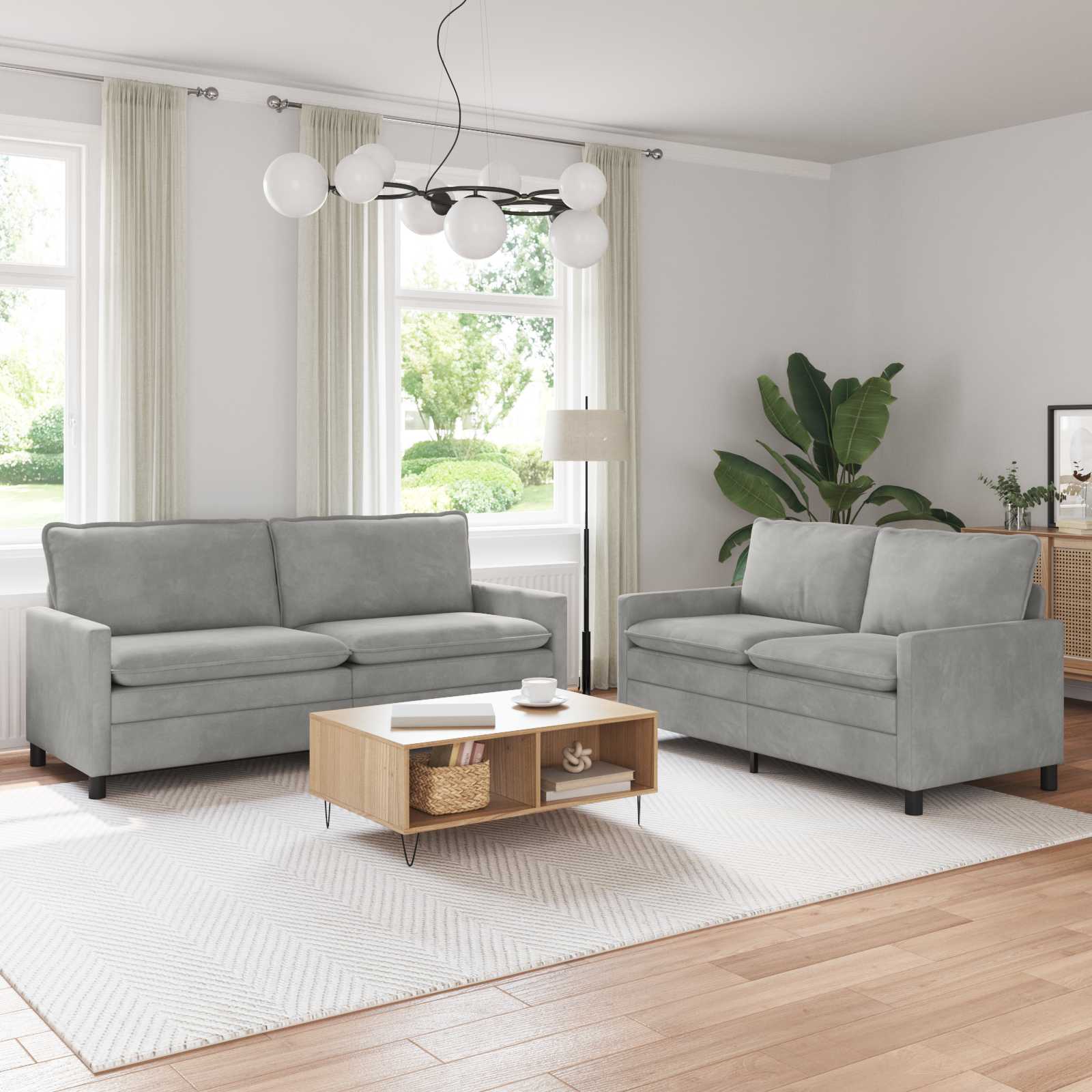 Sofa Set 2 pcs Hellgrau Samt