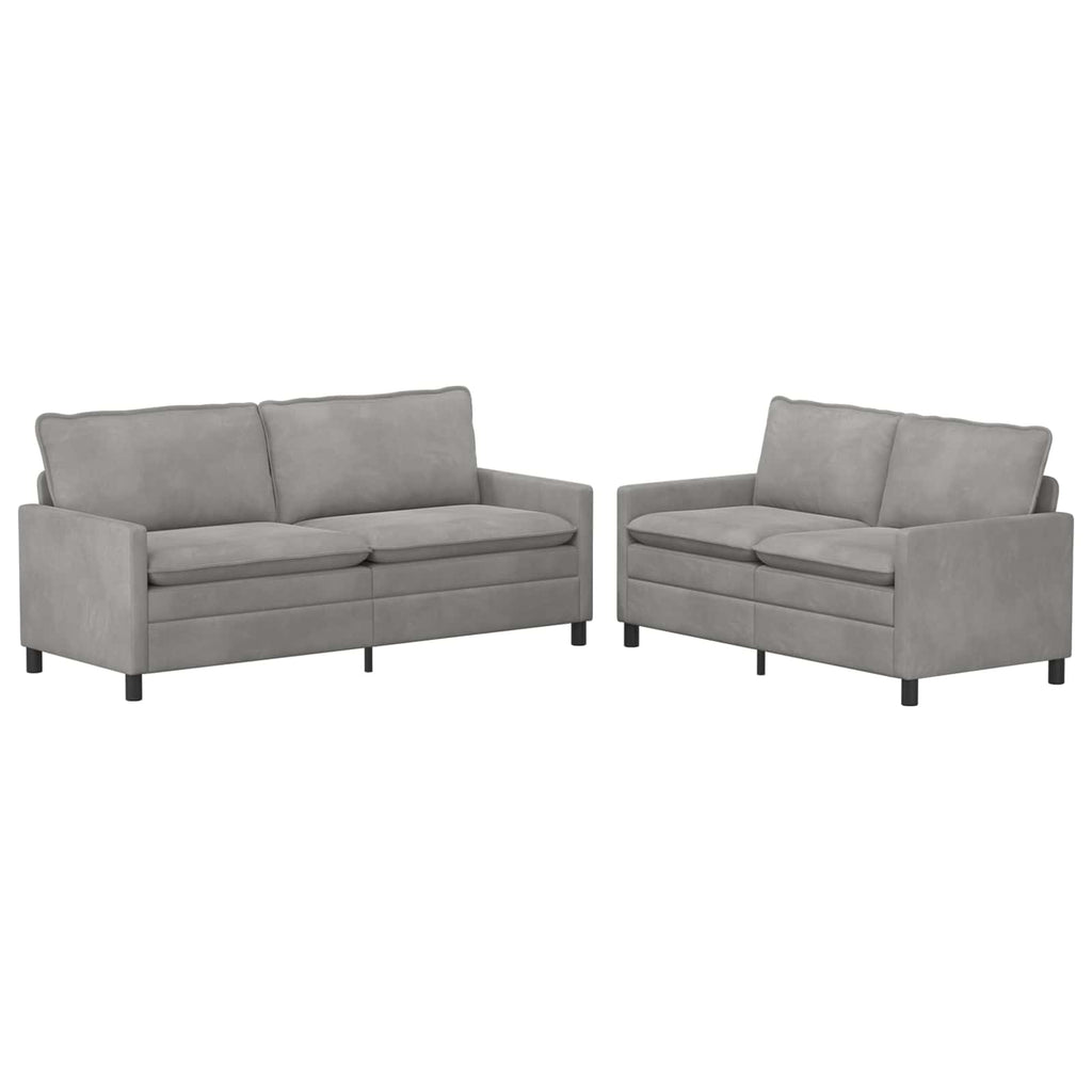Sofa Set 2 pcs Hellgrau Samt