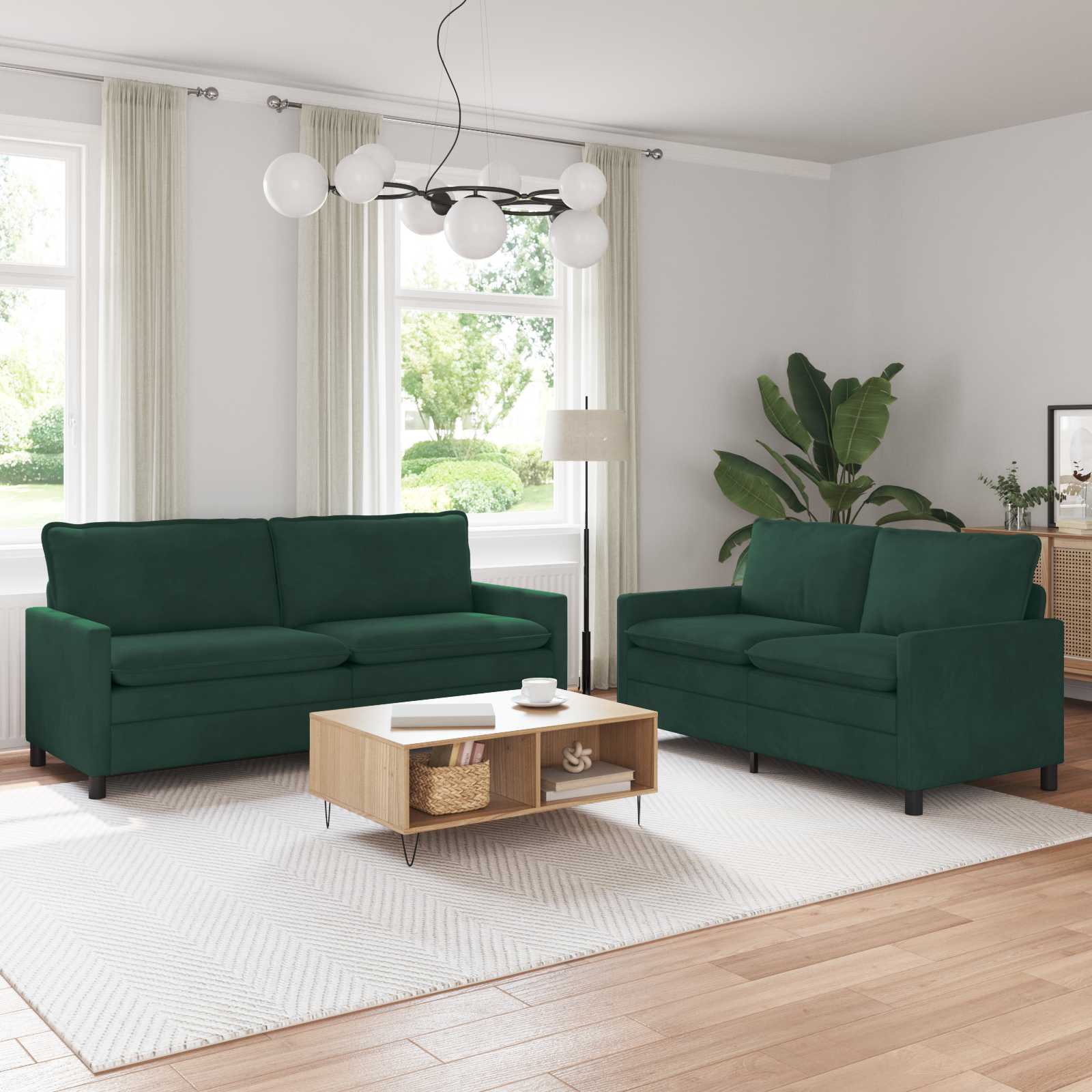 Sofa Set 2 pcs Dunkelgrün Samt