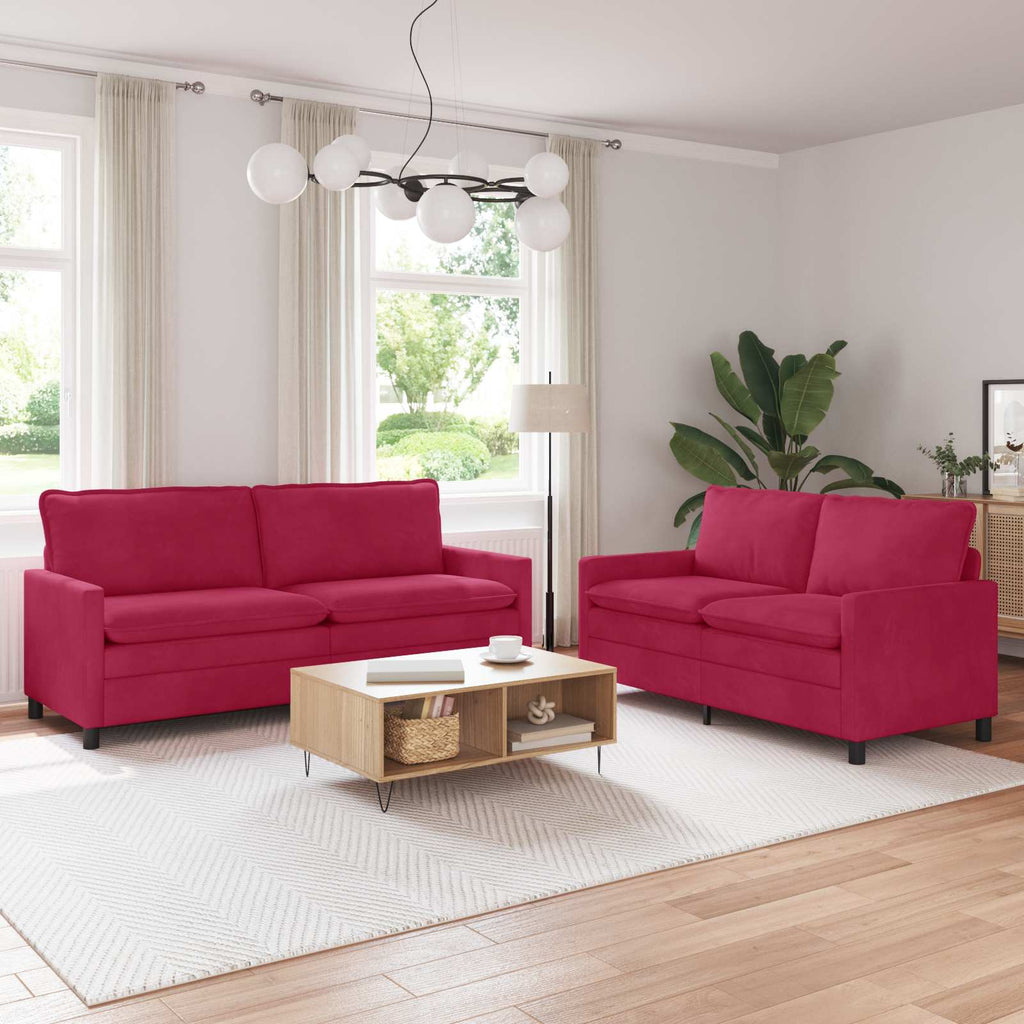 Sofa Set 2 pcs Weinrot Samt