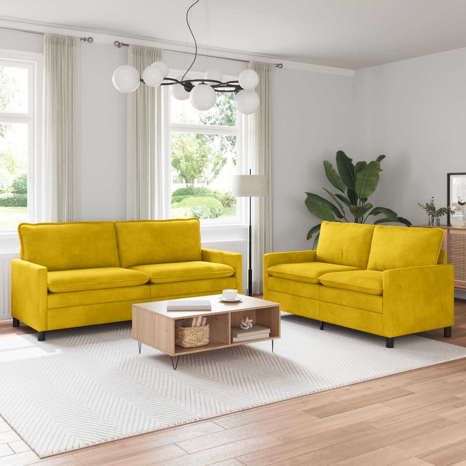Sofa Set 2 pcs Gelb Samt