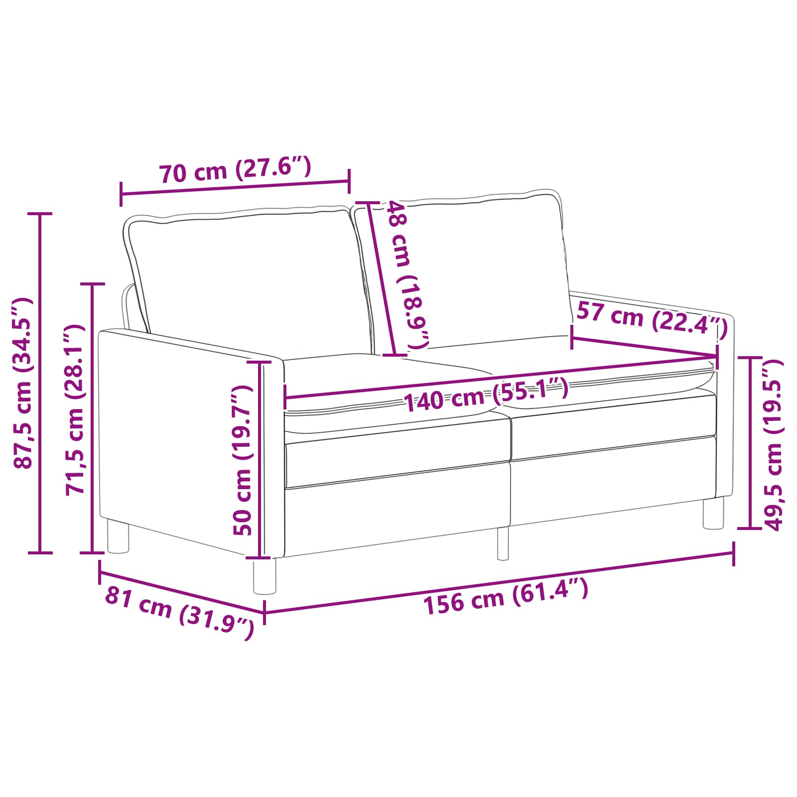 Sofa Set 2 pcs Gelb Samt