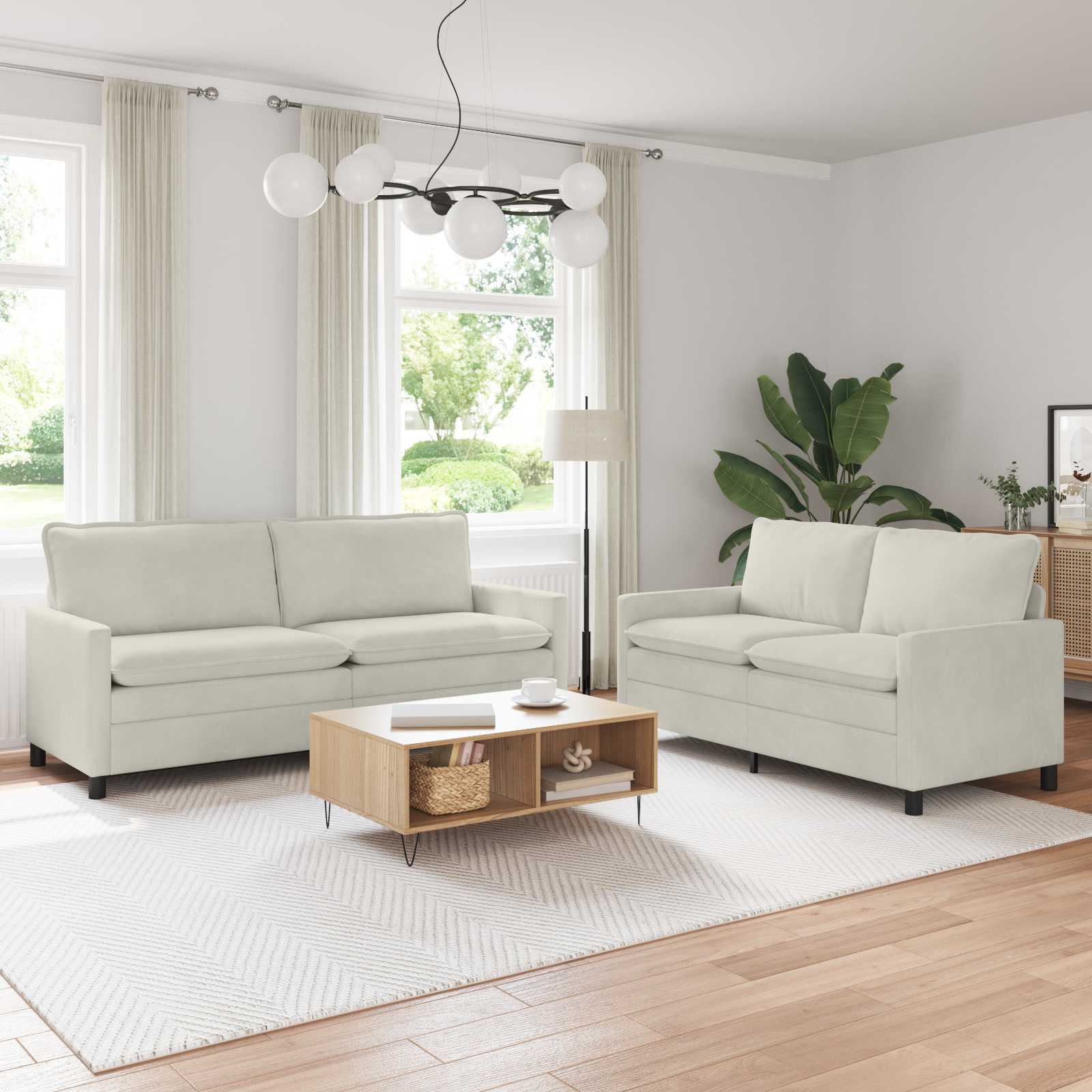 Sofa Set 2 pcs Creme Samt