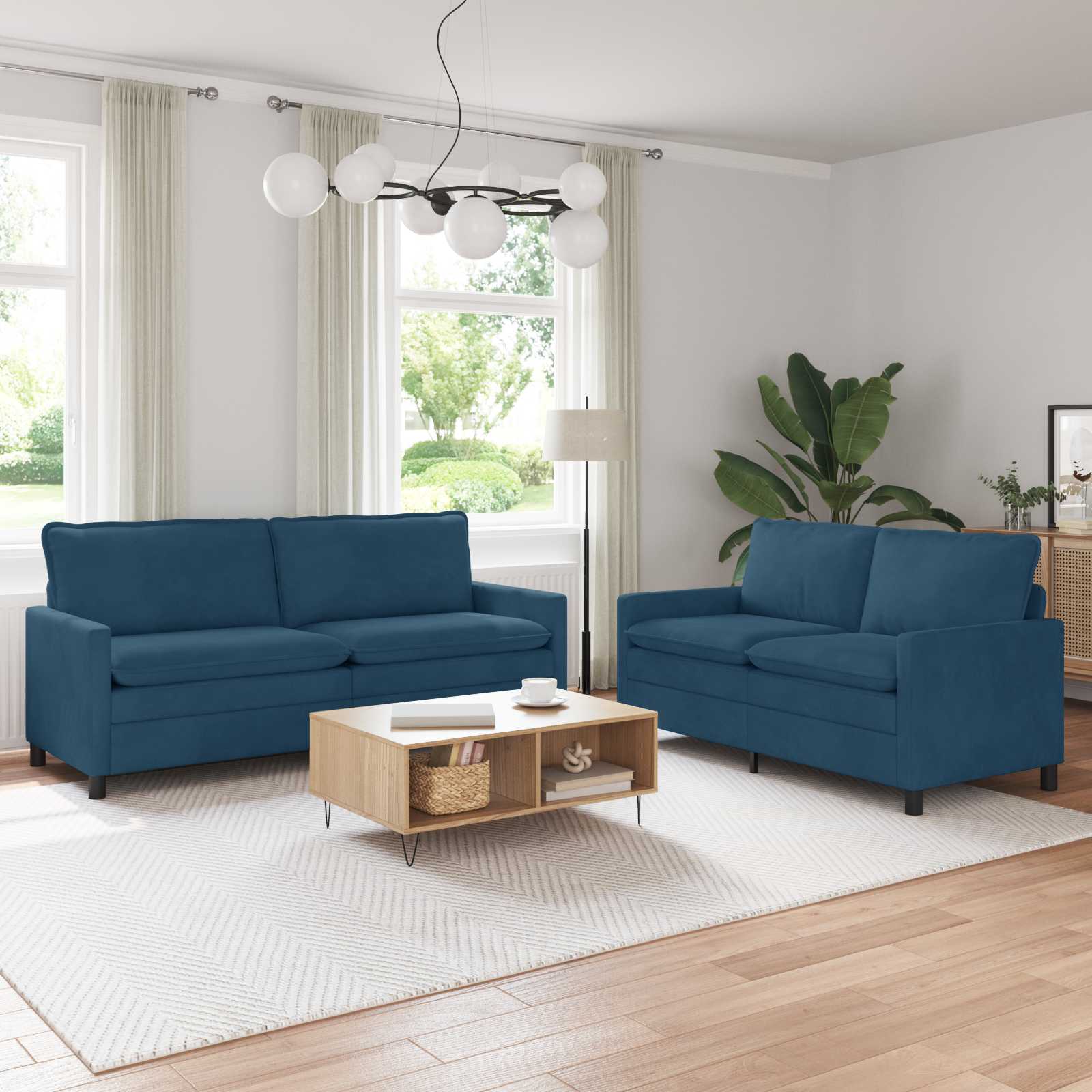 Sofa Set 2 pcs Blau Samt