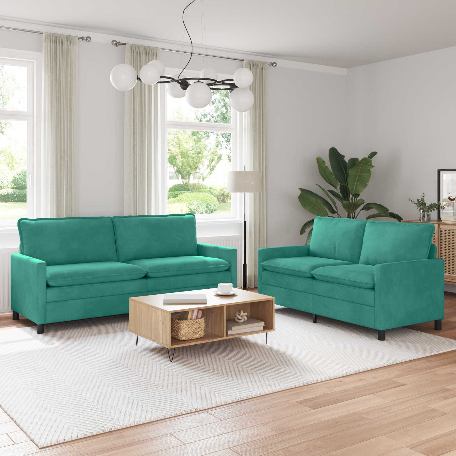 Sofa Set 2 pcs Türkis Samt
