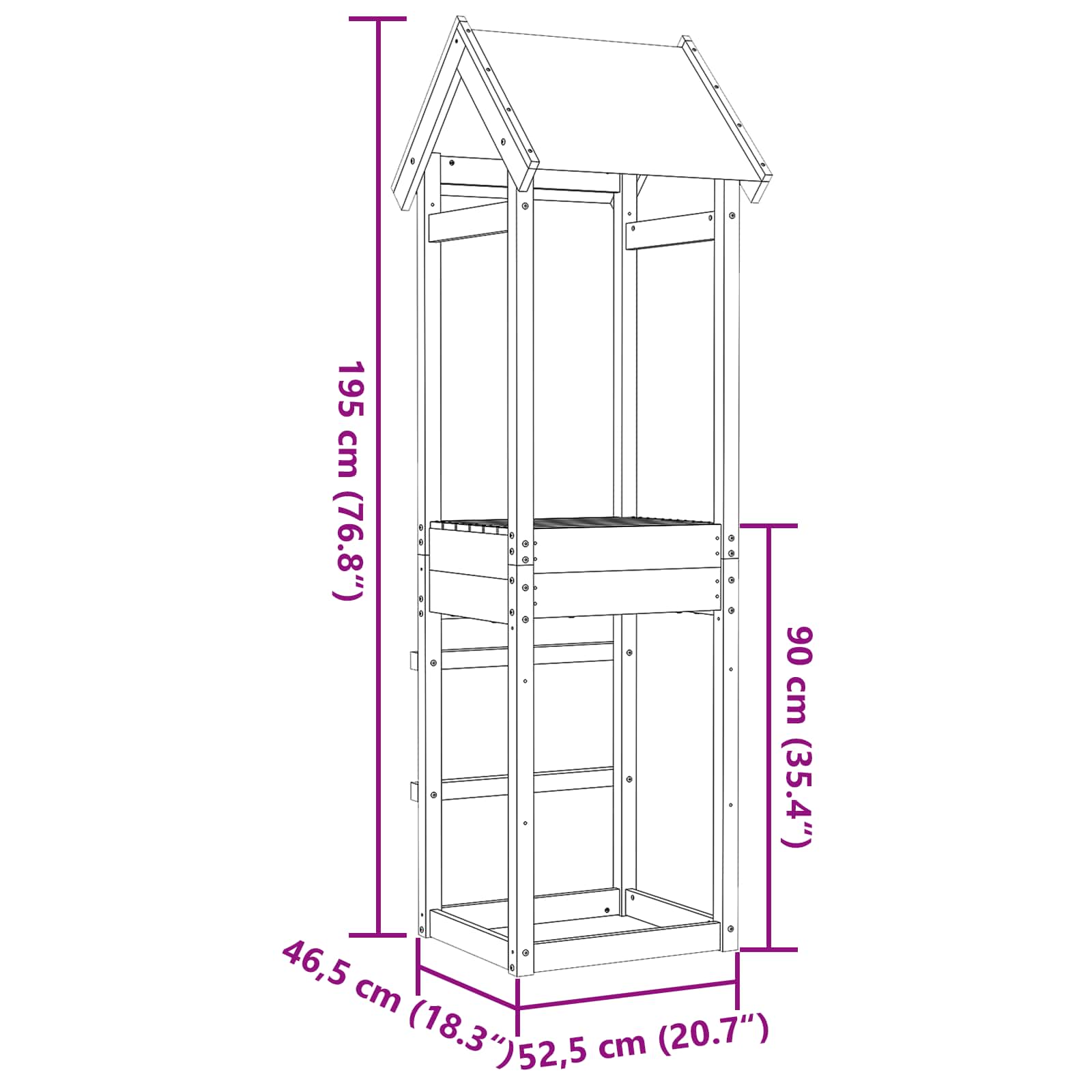 Spielturm Braun 52,5 x 46,5 x 195 cm Massives Kiefernholz