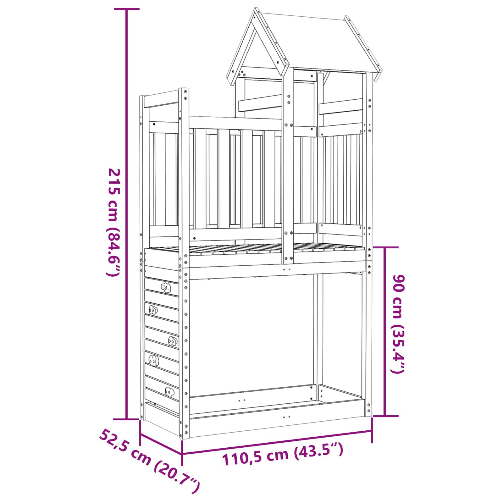 Spielturm Braun 110,5 x 52,5 x 215 cm Massives Douglasienholz