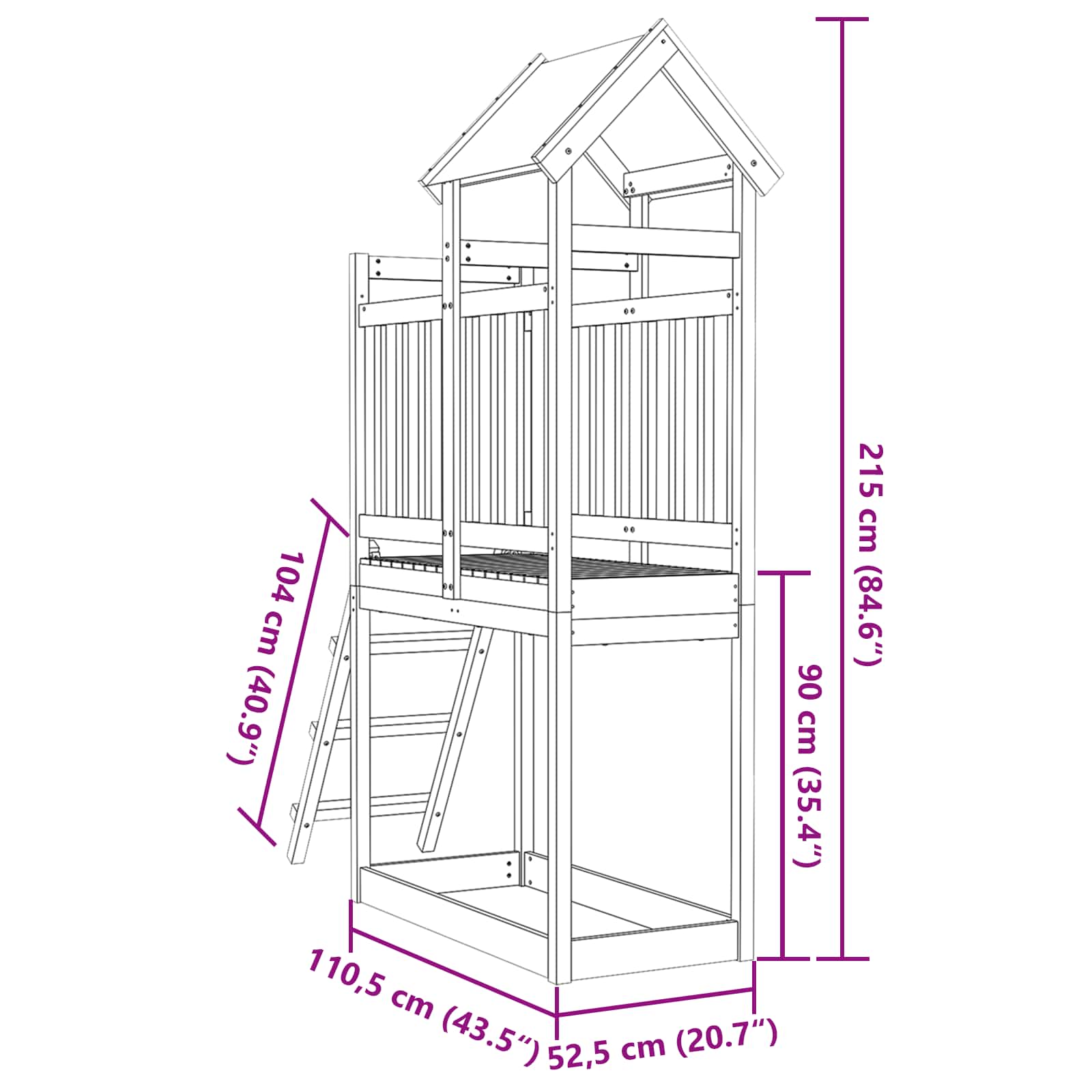 Spielturm Braun 52,5 x 110,5 x 215 cm Massives Douglasienholz