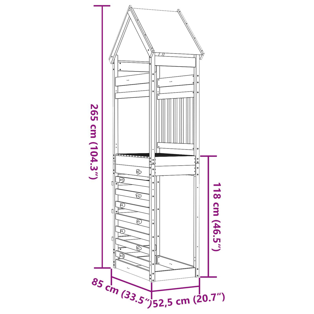 Spielturm Braun 52,5 x 85 x 265 cm Massives imprägniertes Holz