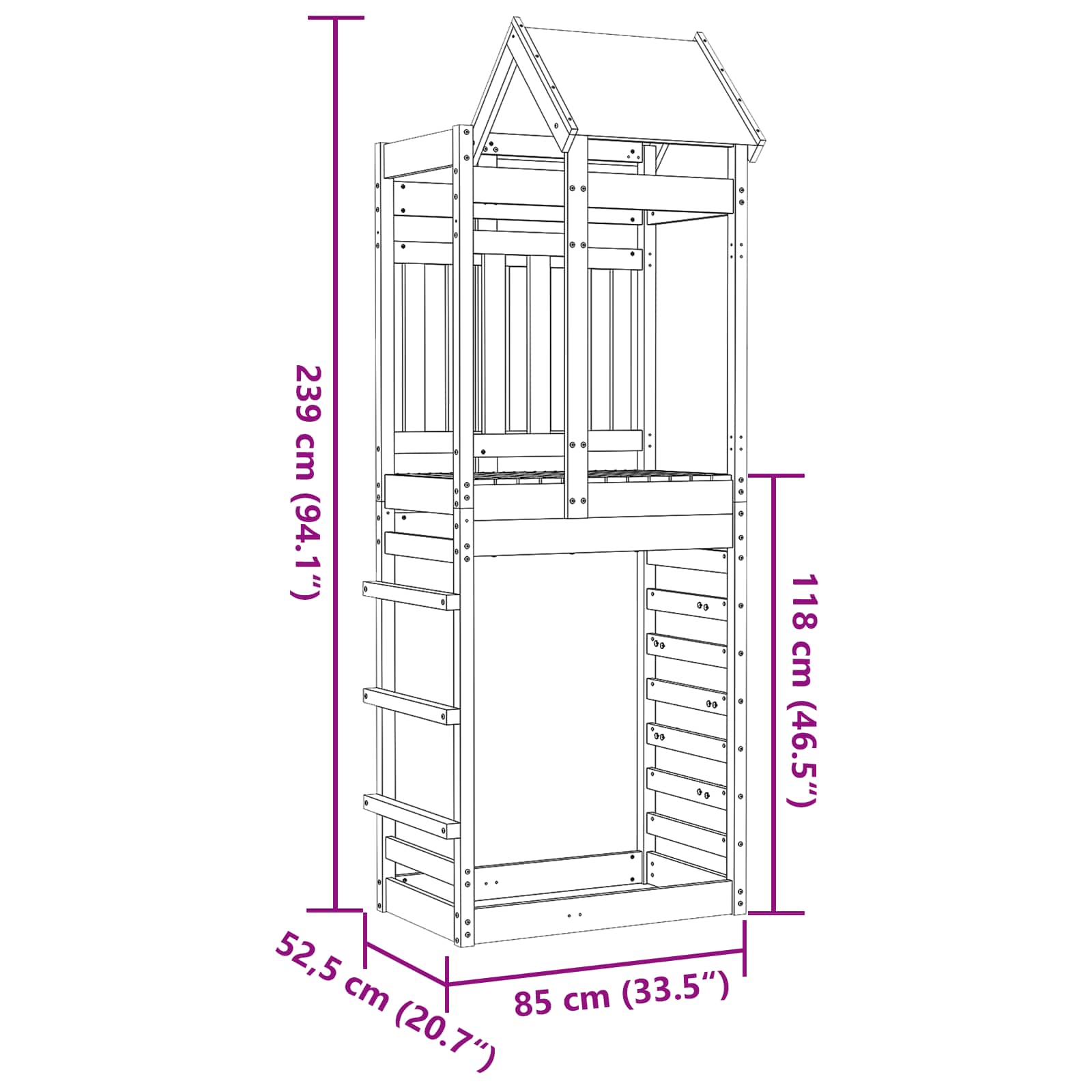Spielturm Braun 85 x 52,5 x 239 cm Massives Kiefernholz