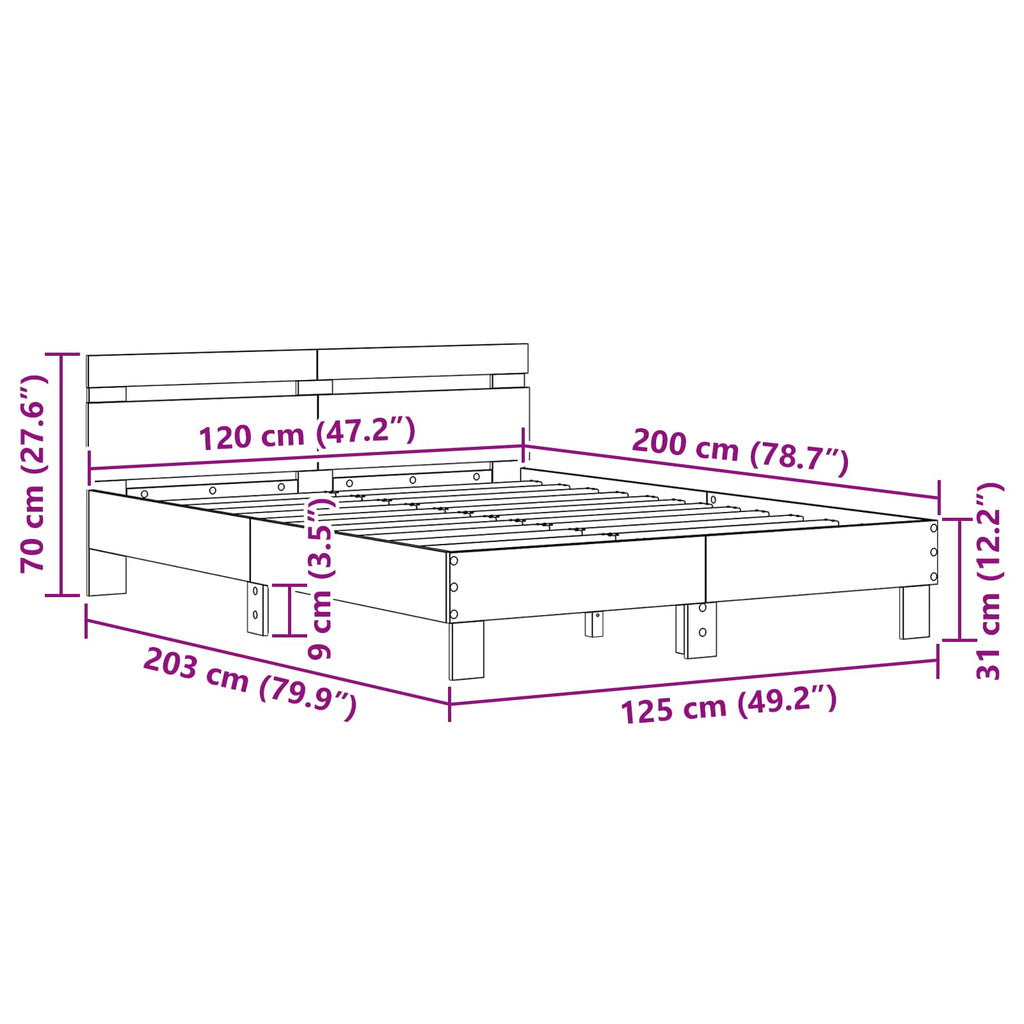 Bettrahmen Schwarz Eichen-Optik 120 x 200 cm Holzwerkstoff