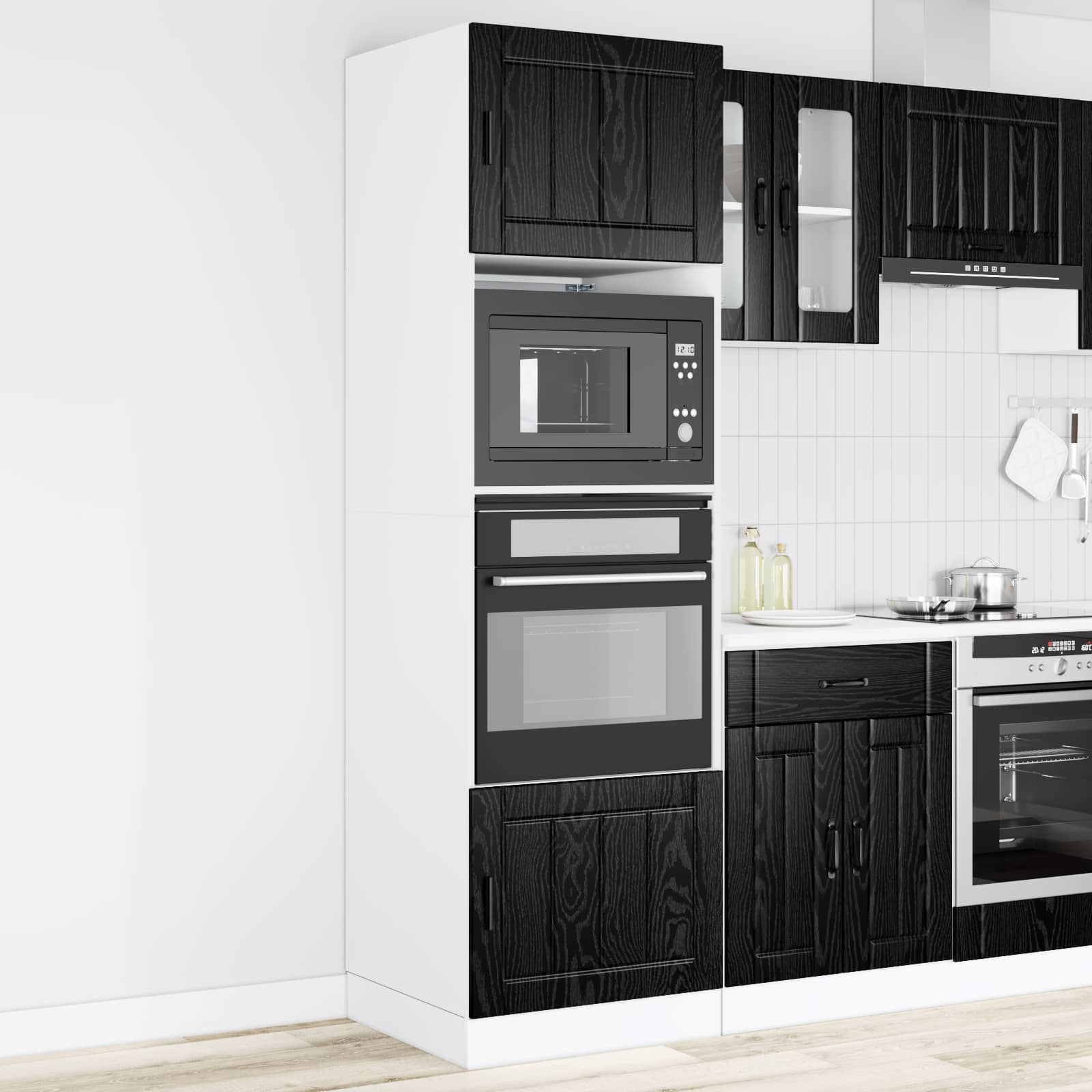 Backofenschrank PORTO Schwarz Eichen-Optik 60 x 57 x 207 cm
