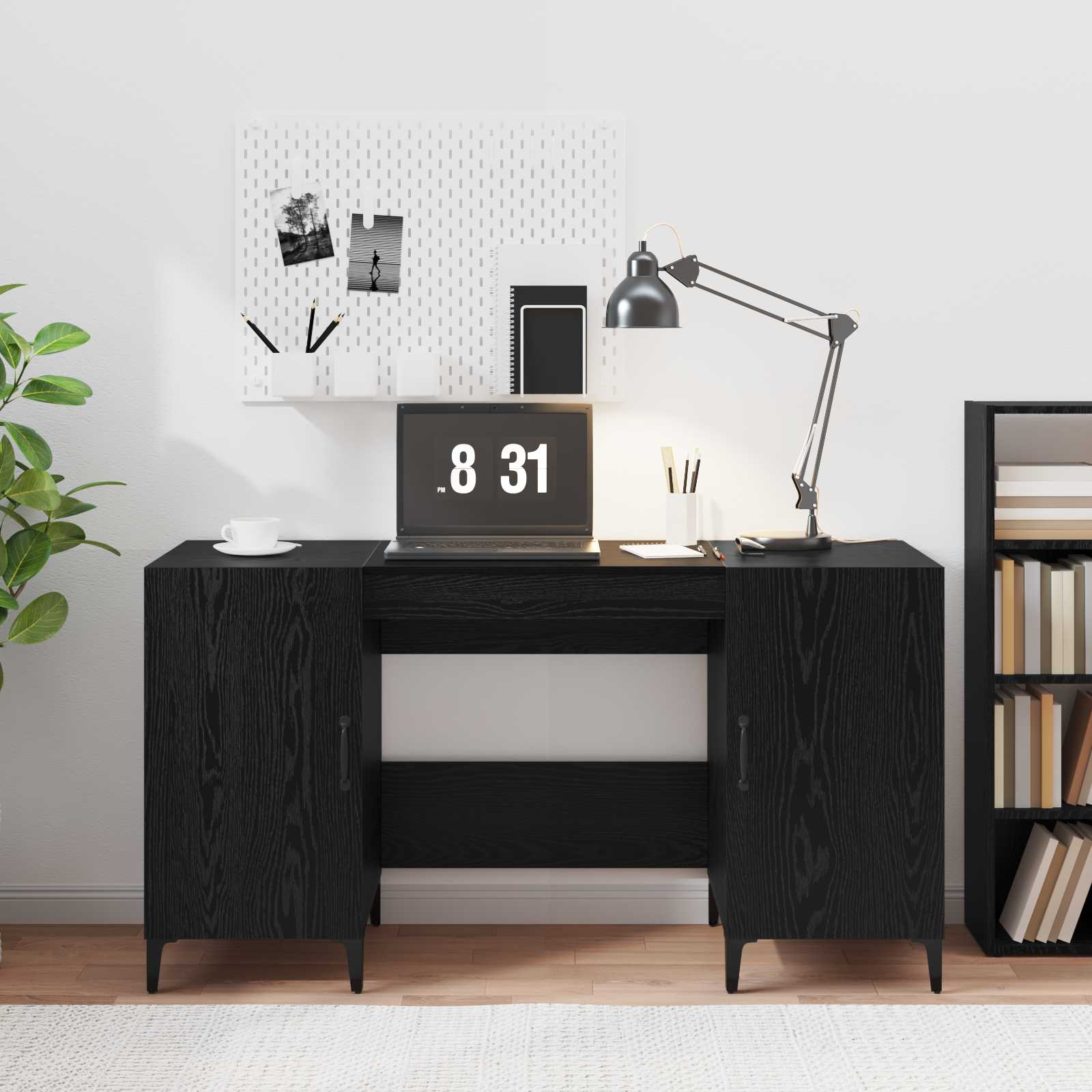 Schreibtisch mit Speicher Schwarz Eichen-Optik 140 x 50 x 75 cm