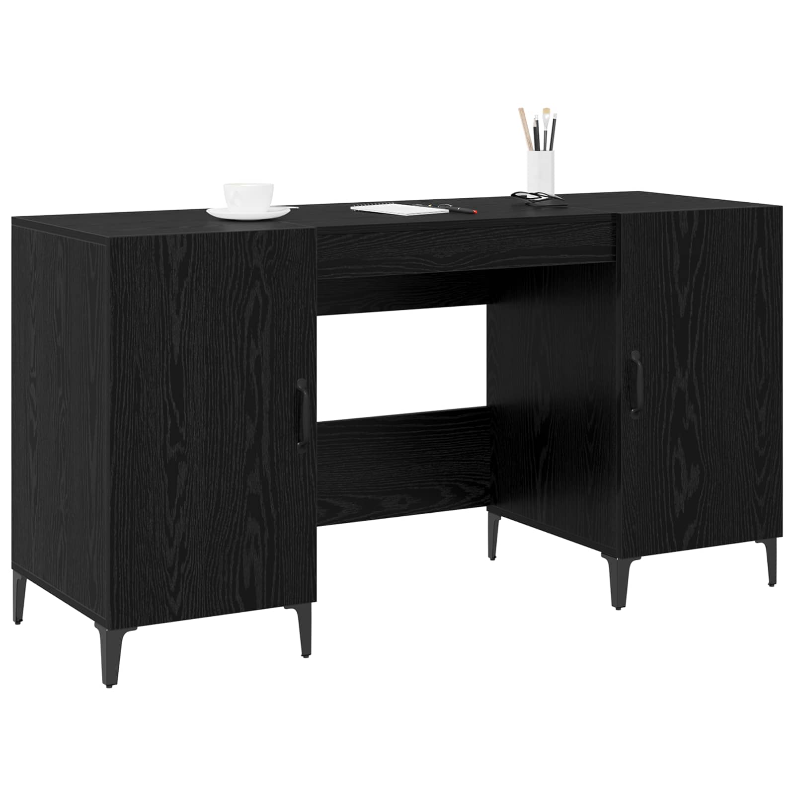 Schreibtisch mit Speicher Schwarz Eichen-Optik 140 x 50 x 75 cm