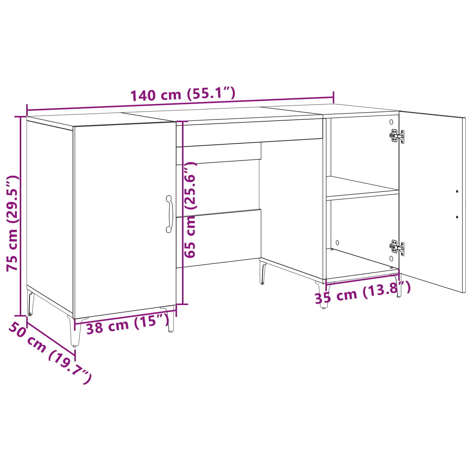 Schreibtisch mit Speicher Schwarz Eichen-Optik 140 x 50 x 75 cm