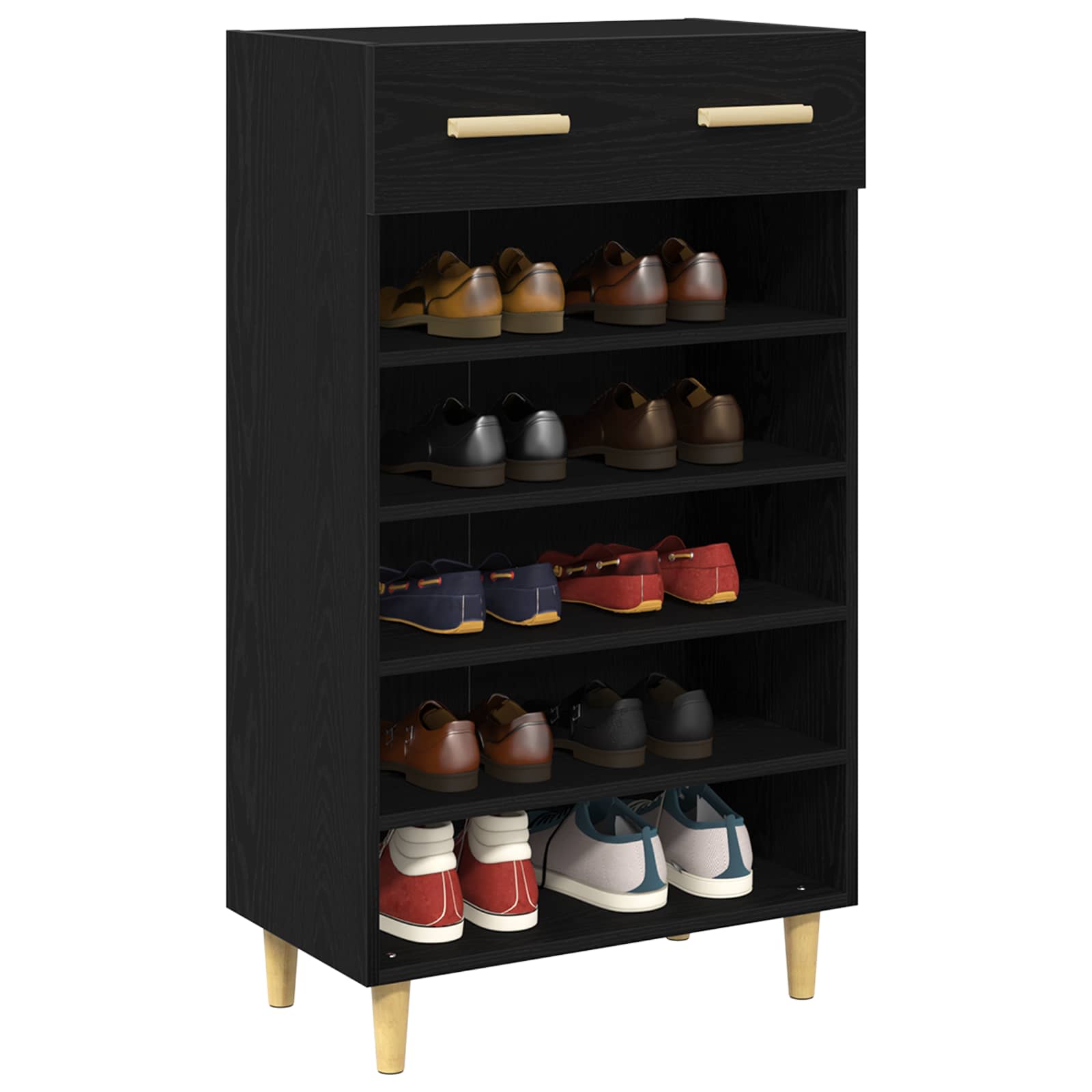 Schuhschrank mit Regal Schwarz Eichen-Optik 60 x 35 x 105 cm