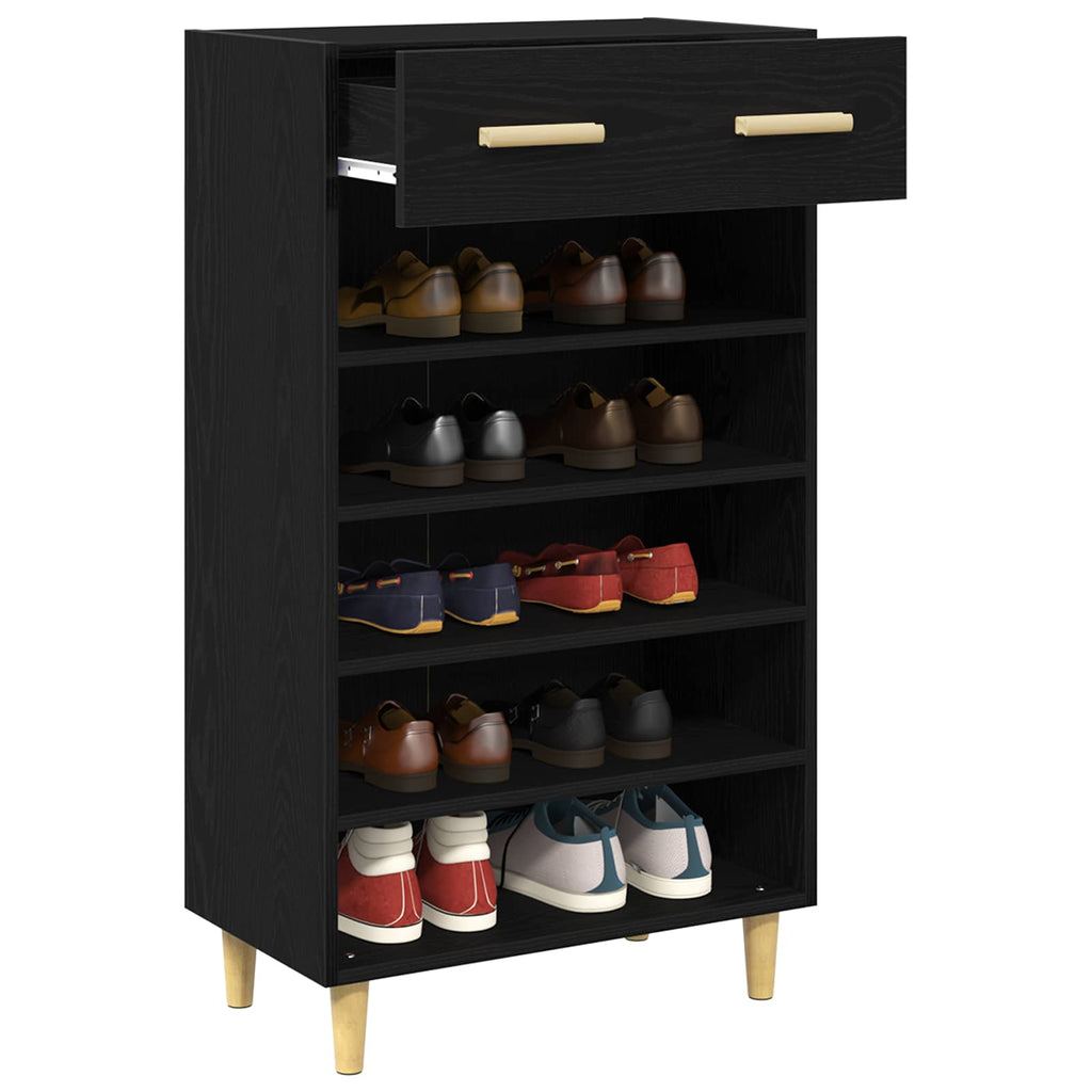 Schuhschrank mit Regal Schwarz Eichen-Optik 60 x 35 x 105 cm