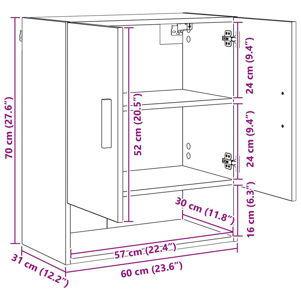 Wandschrank Kunsthandwerk Eiche 60 x 31 x 70 cm Holzwerkstoff
