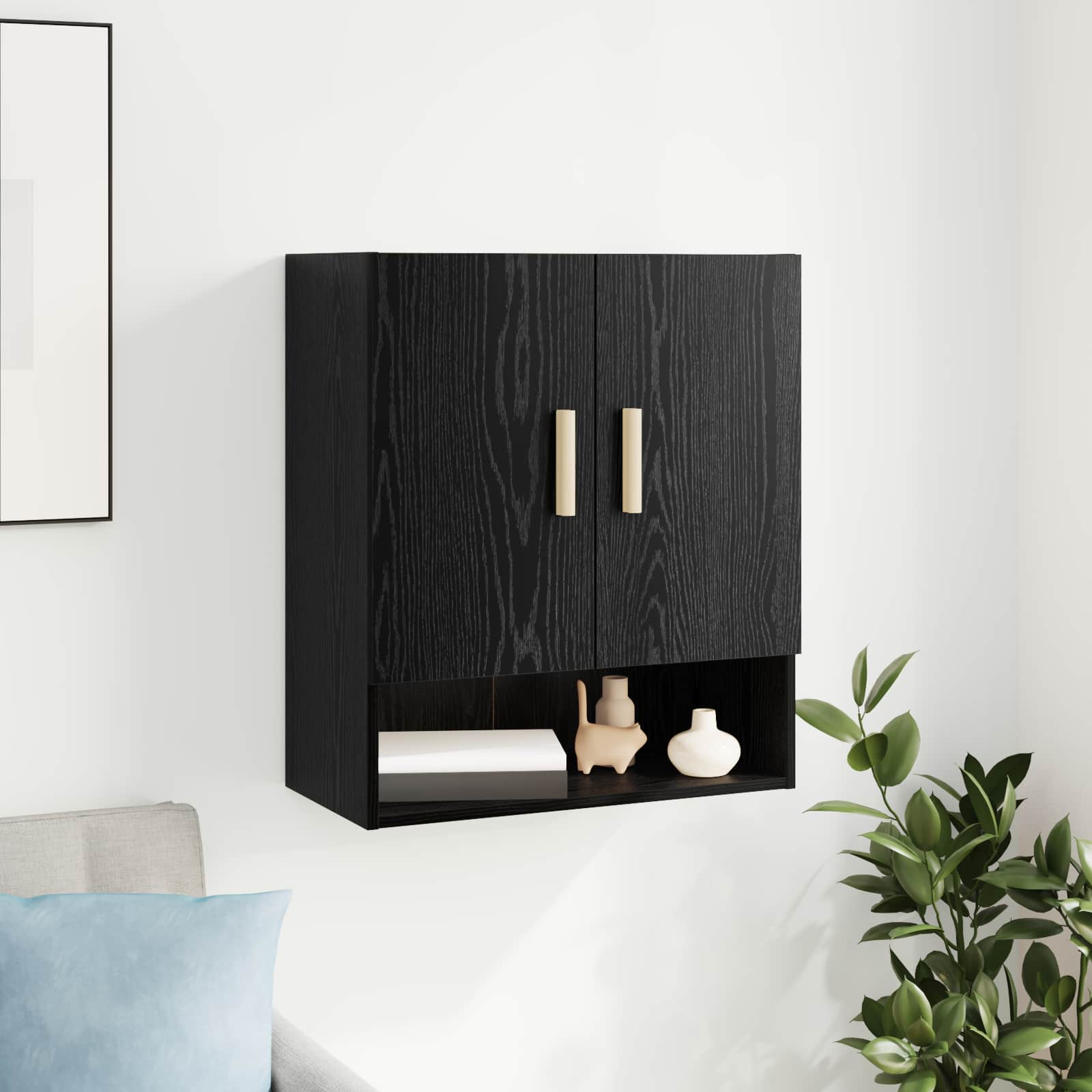 Wandschrank Schwarz Eichen-Optik 60 x 31 x 70 cm Holzwerkstoff