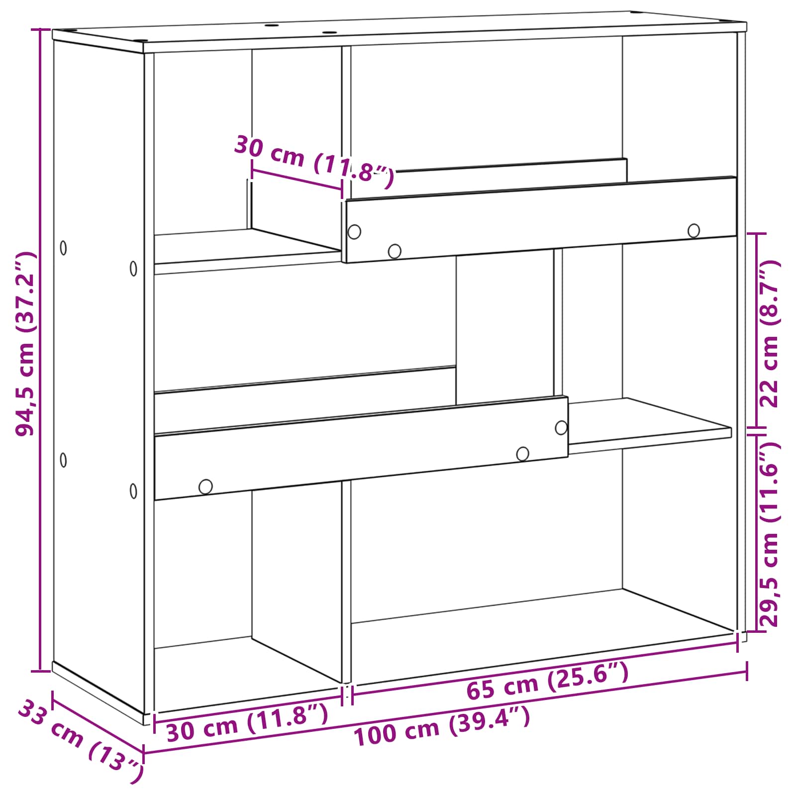 Bücherregal Schwarz Eichen-Optik 100 x 33 x 94,5 cm