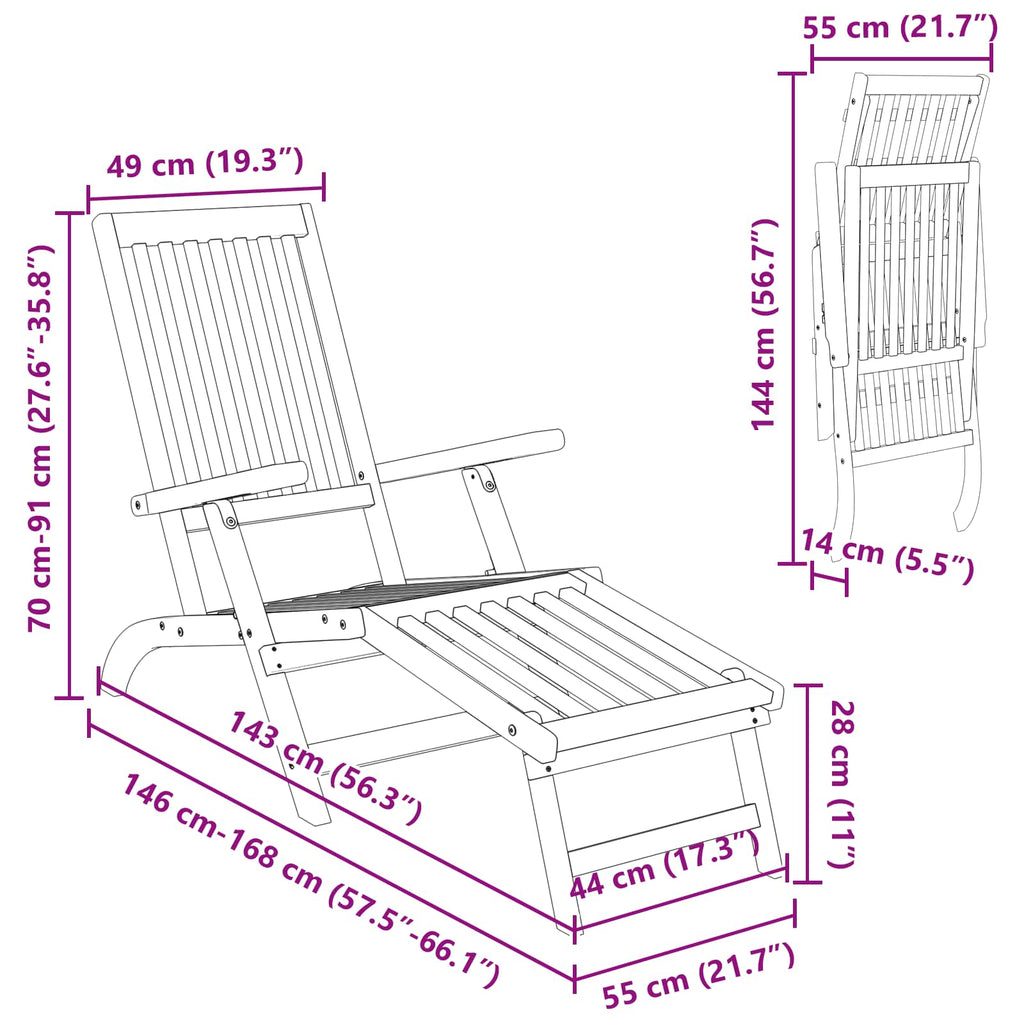Liegestuhl zum Verstellen und Klappen 2 pcs Natur
