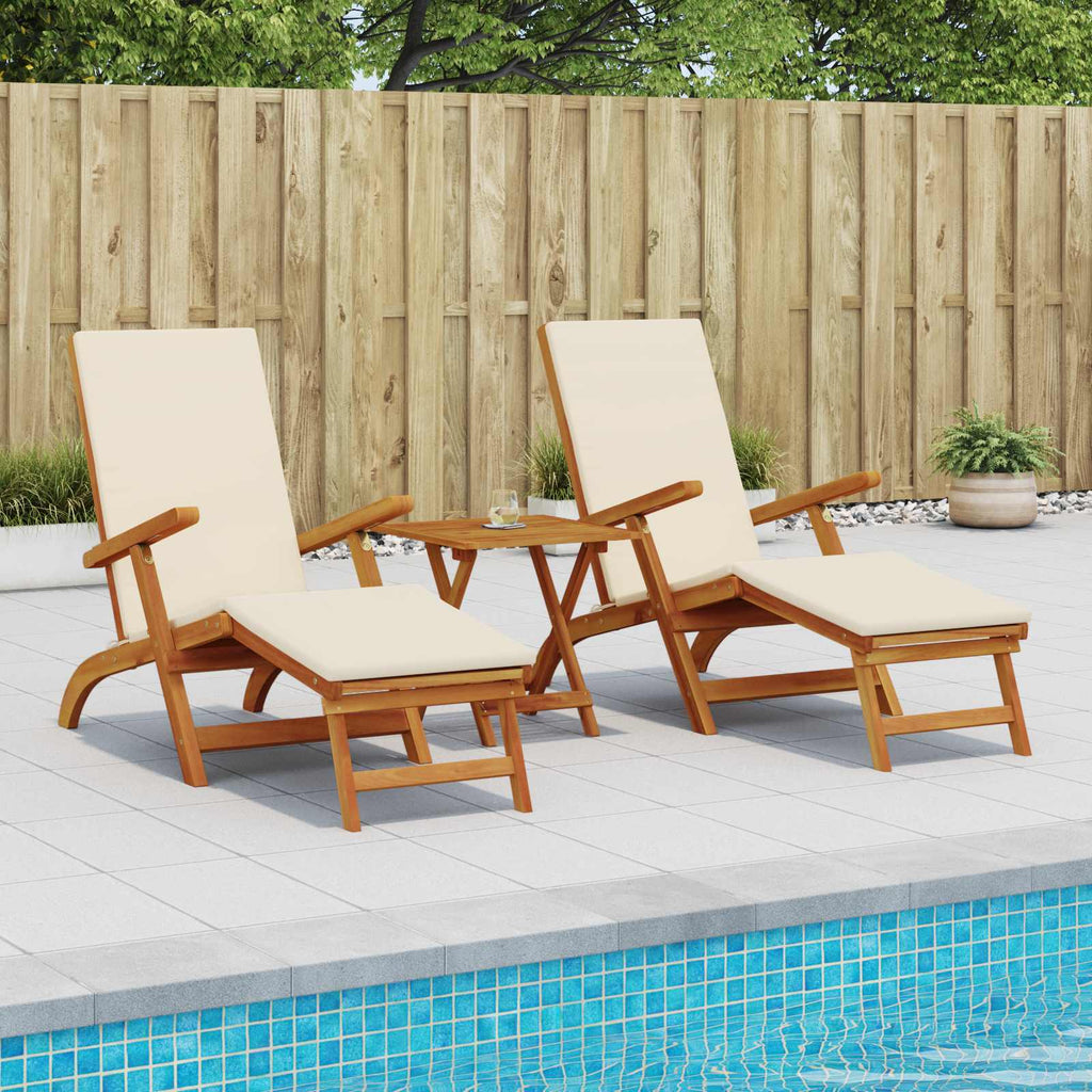 Liegestuhl zum Verstellen und Klappen 3 pcs Cremeweiß