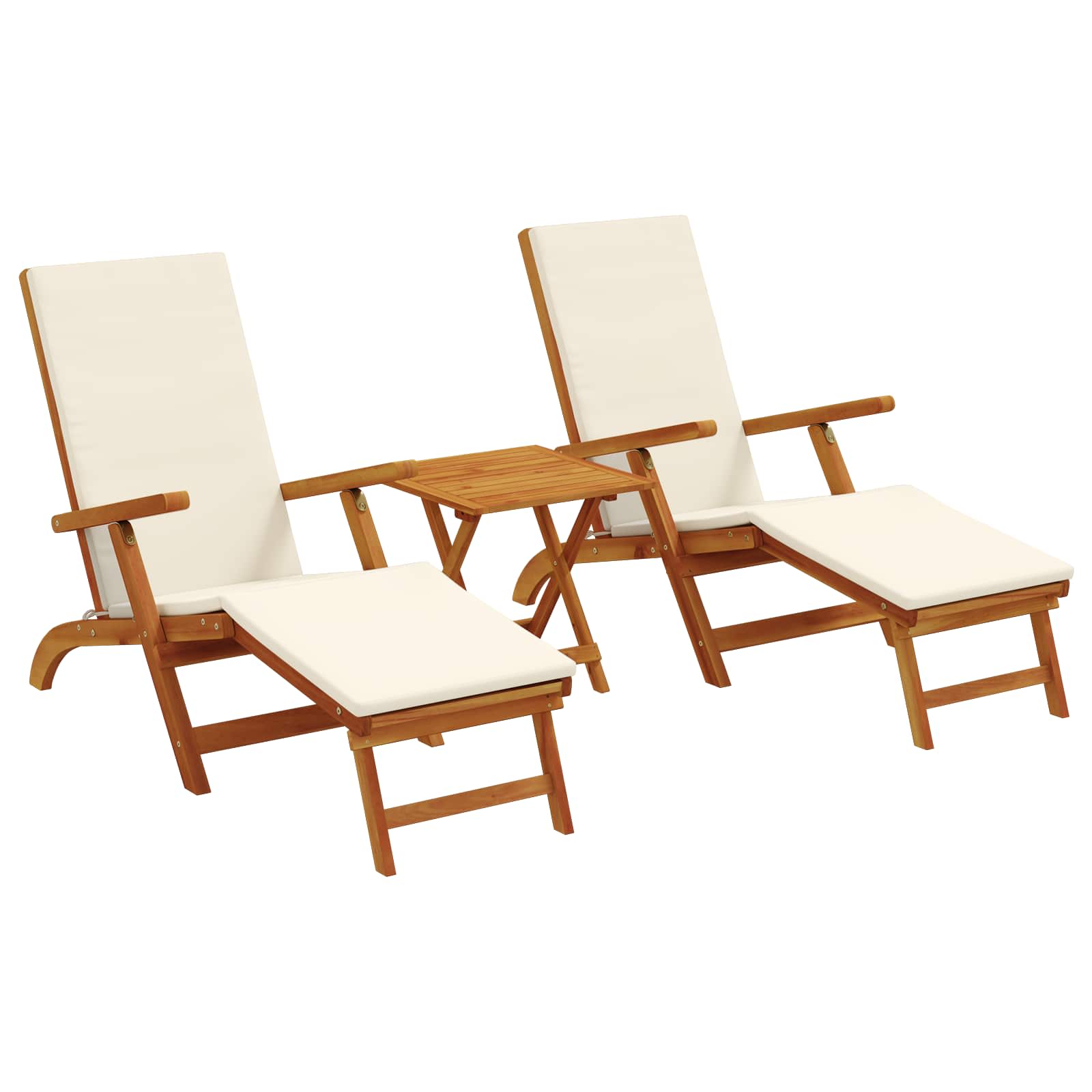Liegestuhl zum Verstellen und Klappen 3 pcs Cremeweiß