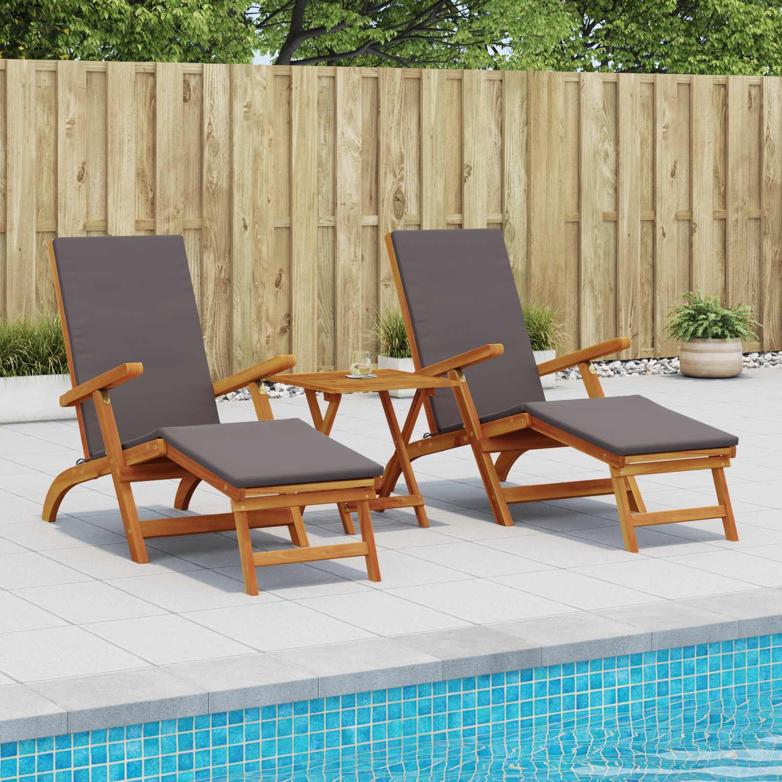 Liegestuhl zum Verstellen und Klappen 3 pcs Dunkelgrau