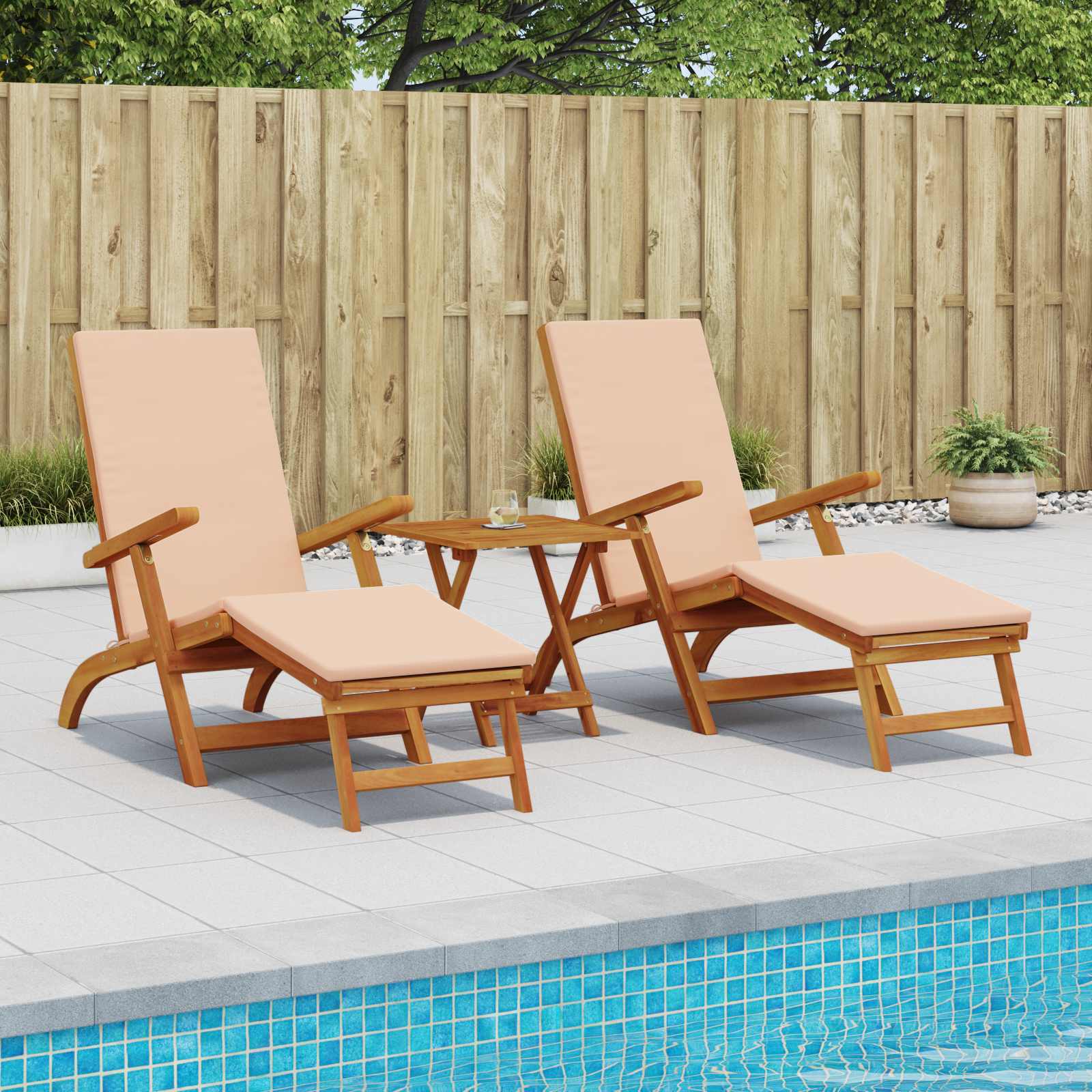 Liegestuhl zum Verstellen und Klappen 3 pcs Beige
