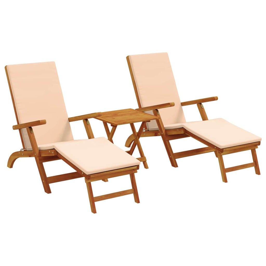 Liegestuhl zum Verstellen und Klappen 3 pcs Beige