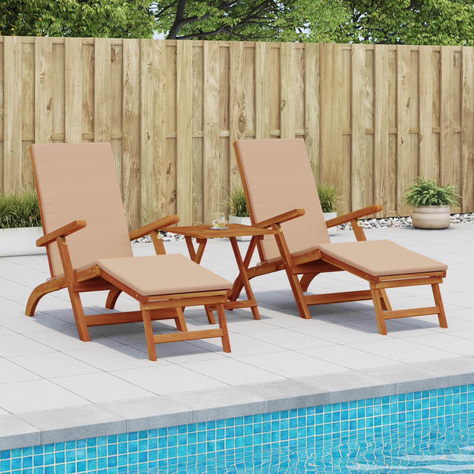 Liegestuhl zum Verstellen und Klappen 3 pcs Taupe