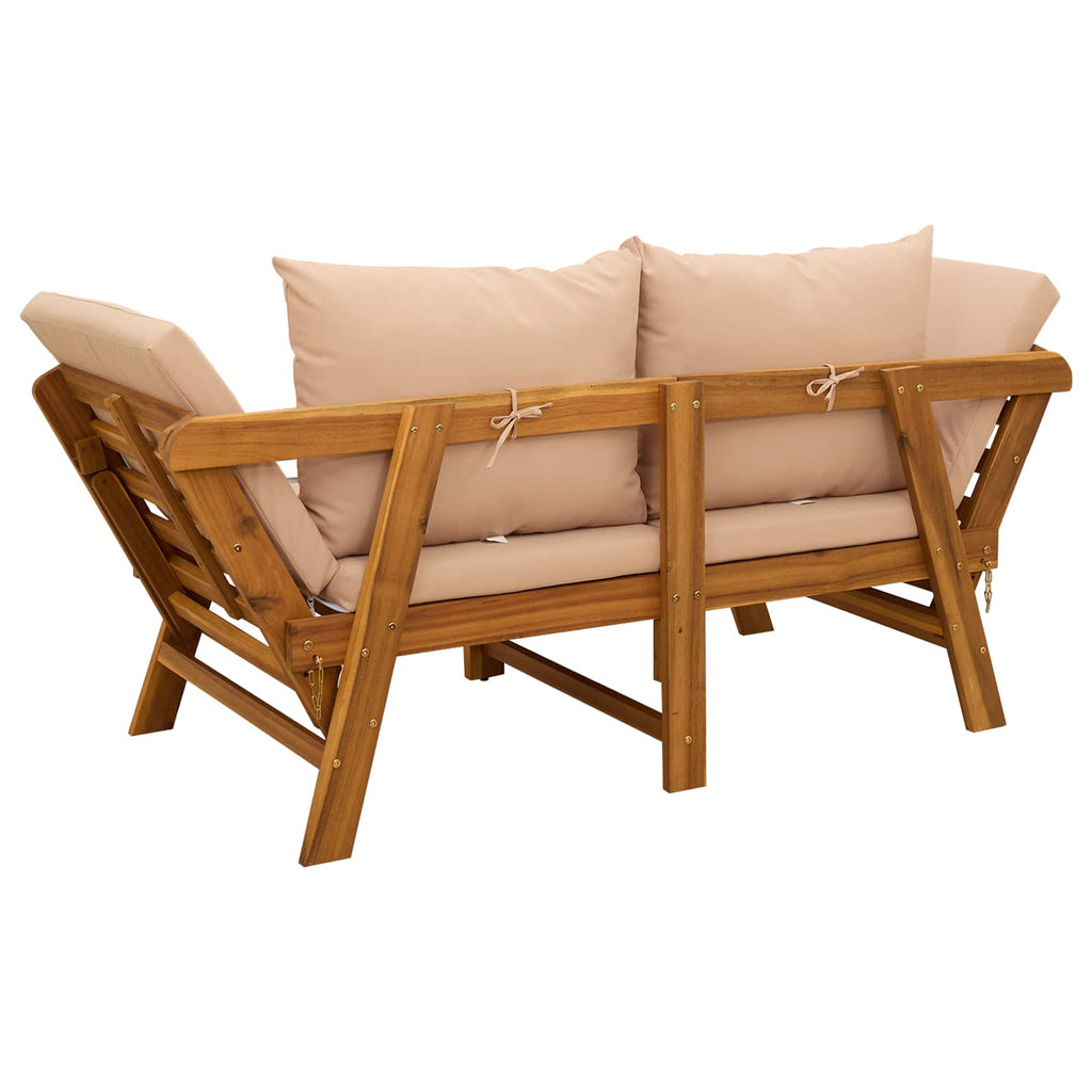 3-in-1 Gartenbank mit Kissen Massives Akazienholz Natur