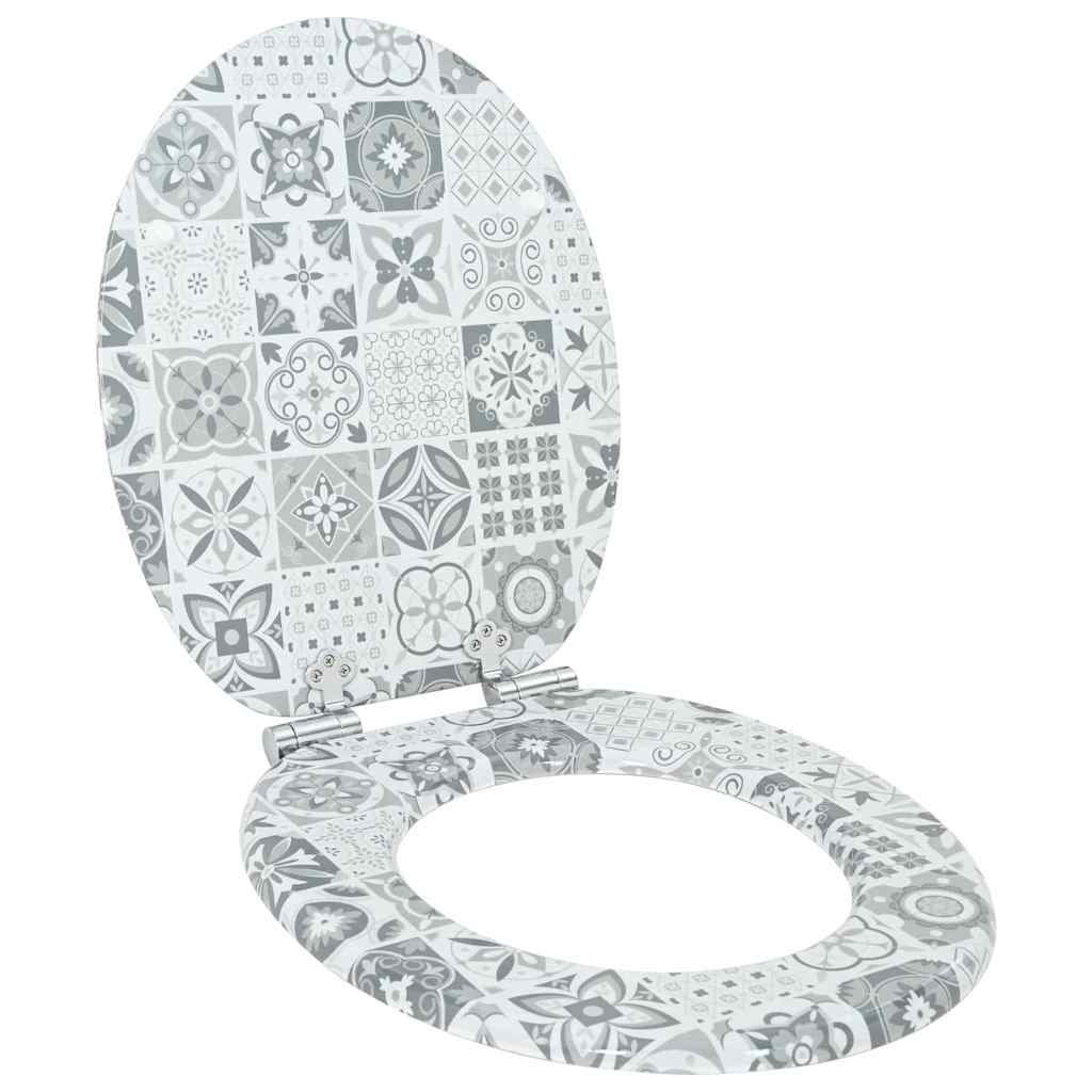 Soft-Close Toilettensitz Blau und Weiß Porzellan 44 x 38 cm