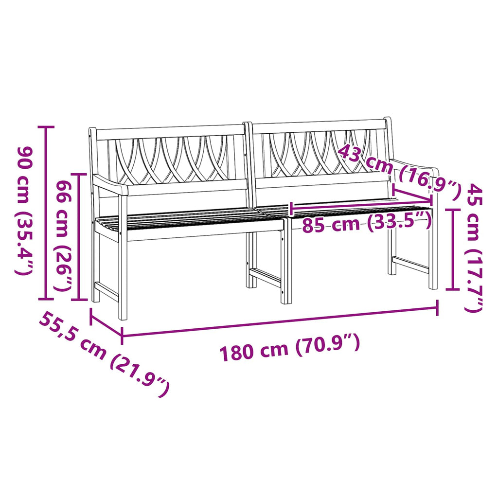 Bank Outdoor Natur 180 x 55,5 x 90 cm Massivholz Akazie