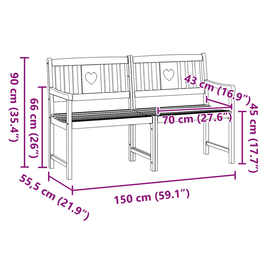 Bank Outdoor Natur 150 x 55,5 x 90 cm Massivholz Akazie