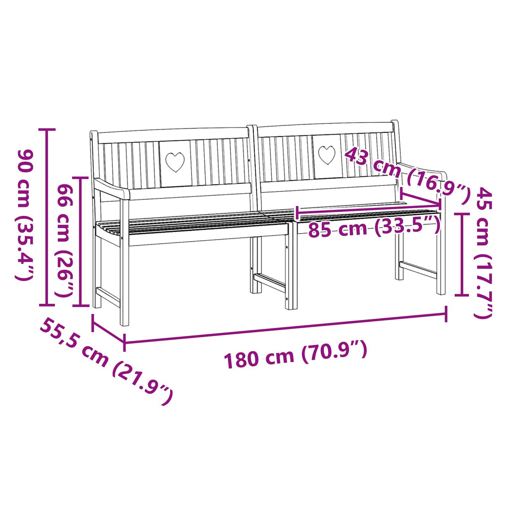 Bank Outdoor Natur 180 x 55,5 x 90 cm Massivholz Akazie
