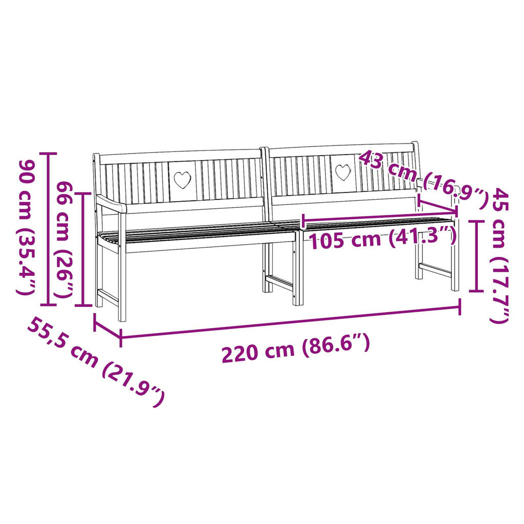 Bank Outdoor Natur 220 x 55,5 x 90 cm Massivholz Akazie
