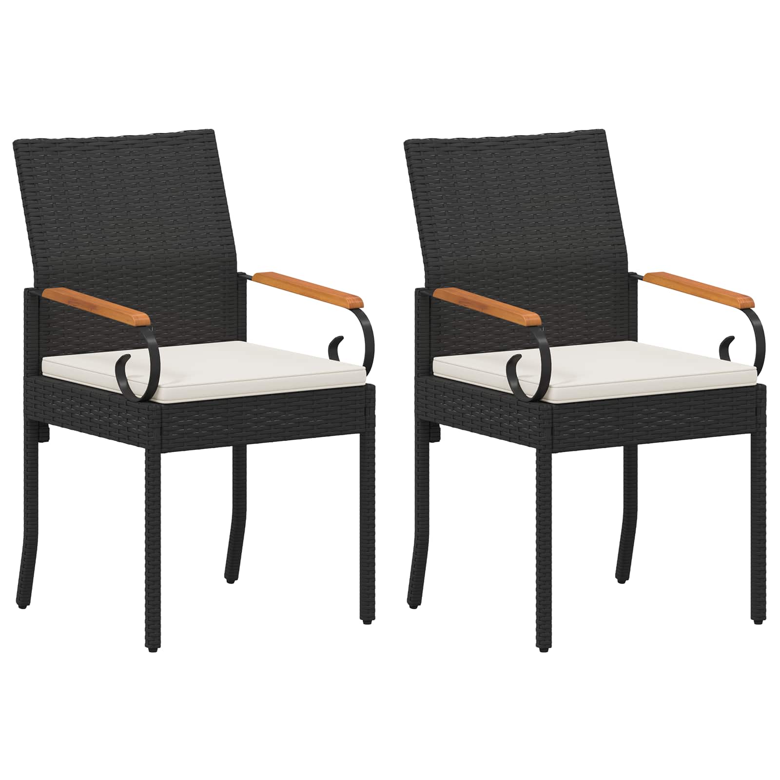 Gartenstühle 2 pcs Schwarz und Cremeweiß Poly-Rattan und Akazie