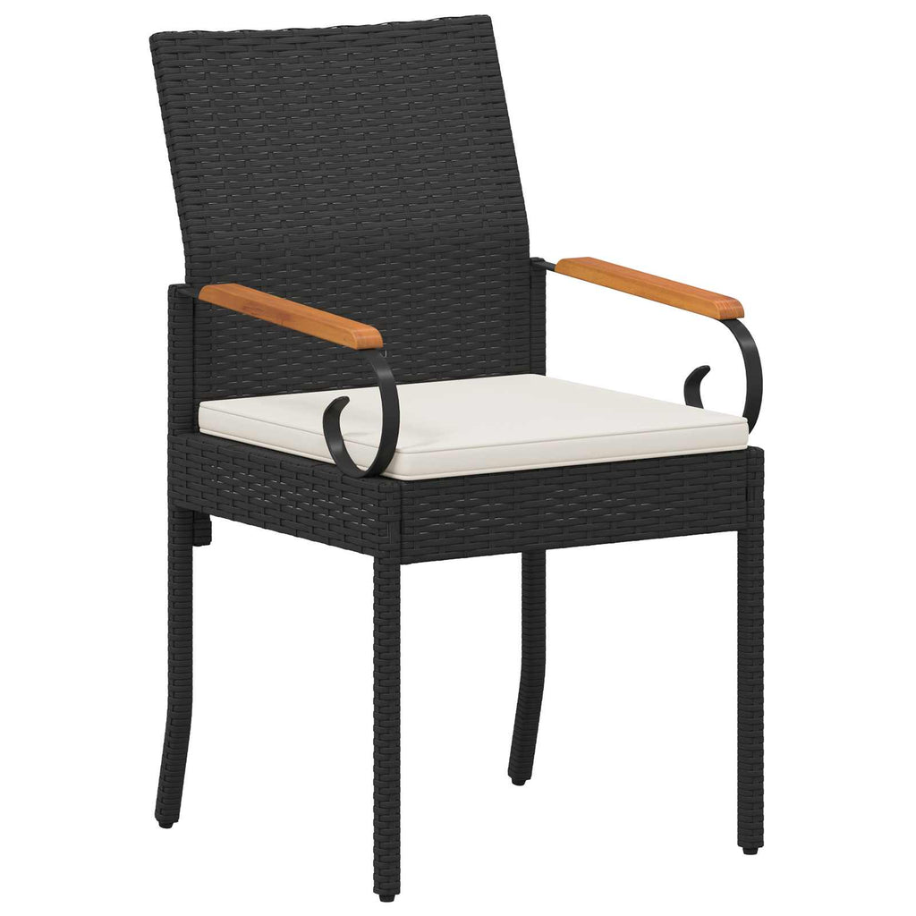 Gartenstühle 2 pcs Schwarz und Cremeweiß Poly-Rattan und Akazie