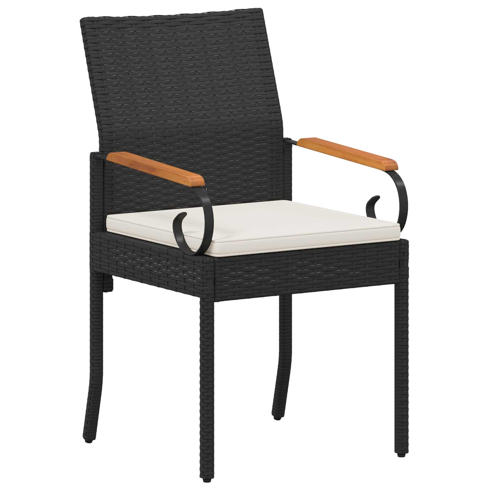 Gartenstühle 2 pcs Schwarz und Cremeweiß Poly-Rattan und Akazie