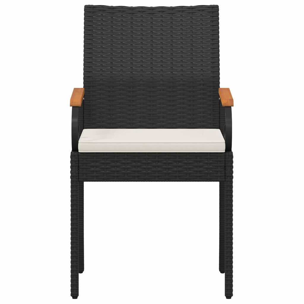 Gartenstühle 2 pcs Schwarz und Cremeweiß Poly-Rattan und Akazie