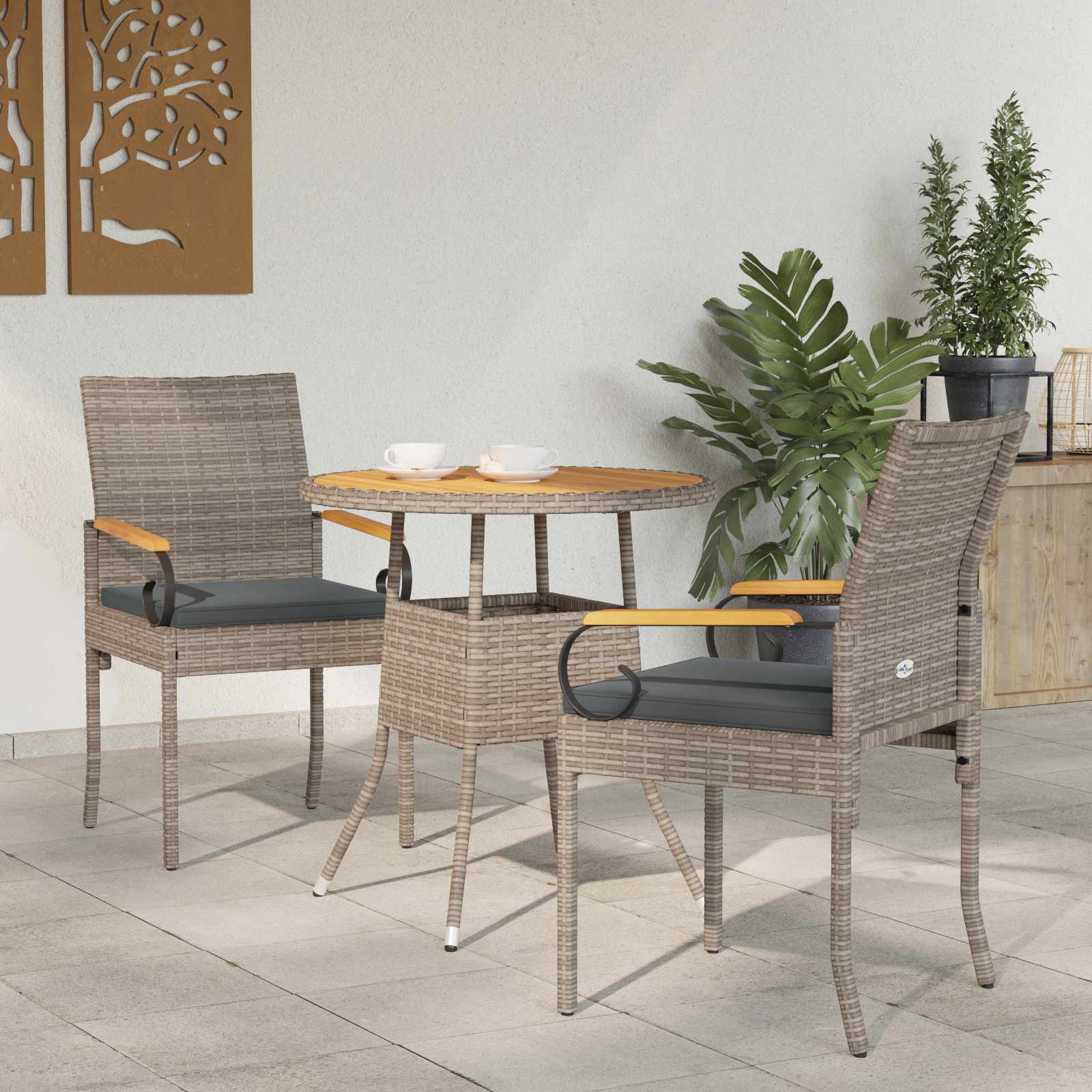 Gartenstühle 2 pcs Grau und Dunkelgrau Poly-Rattan und Akazie